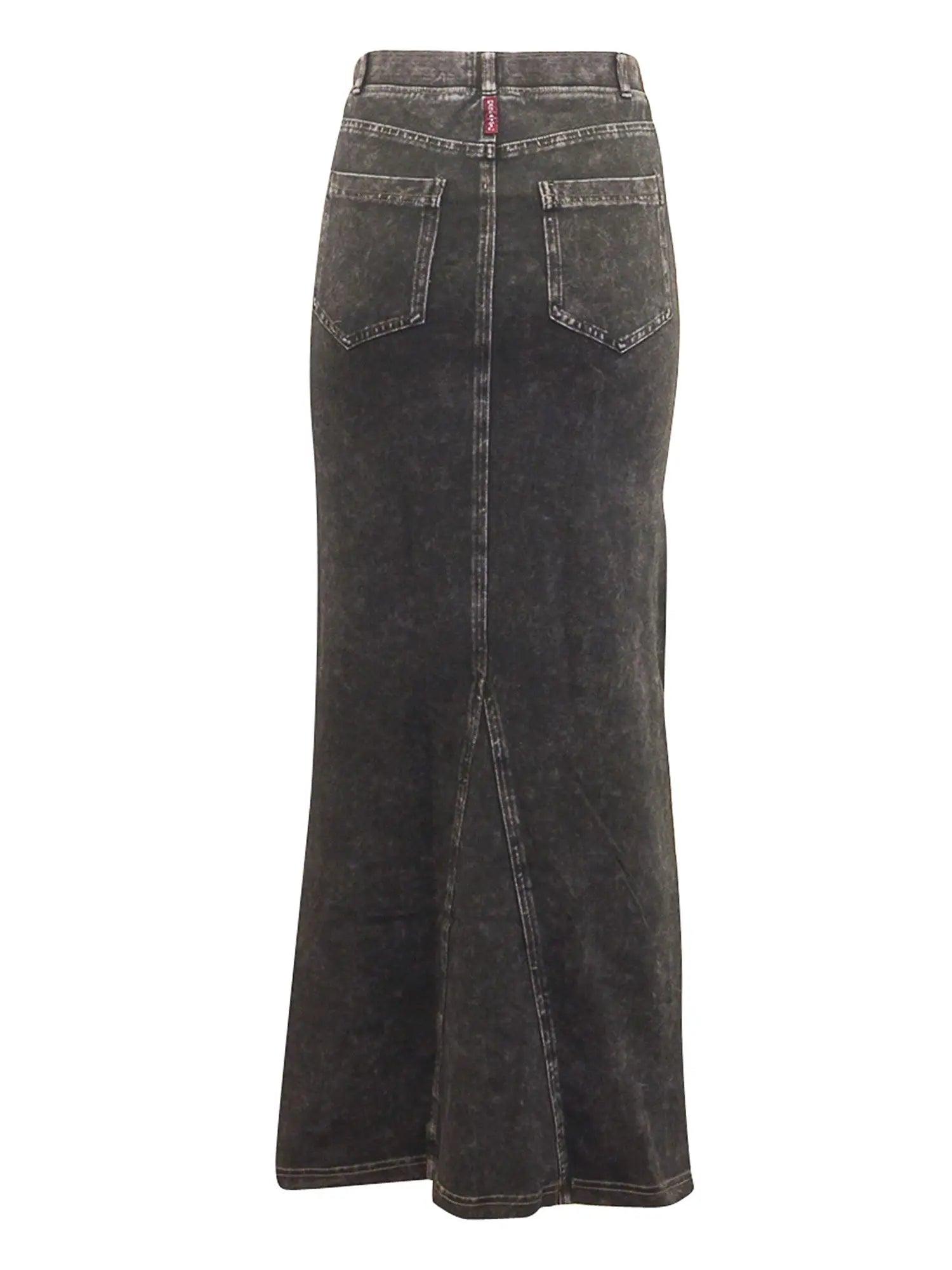 Hard Tail Long Denim Closed Slit Skirt (Style WJ-114) Product Image