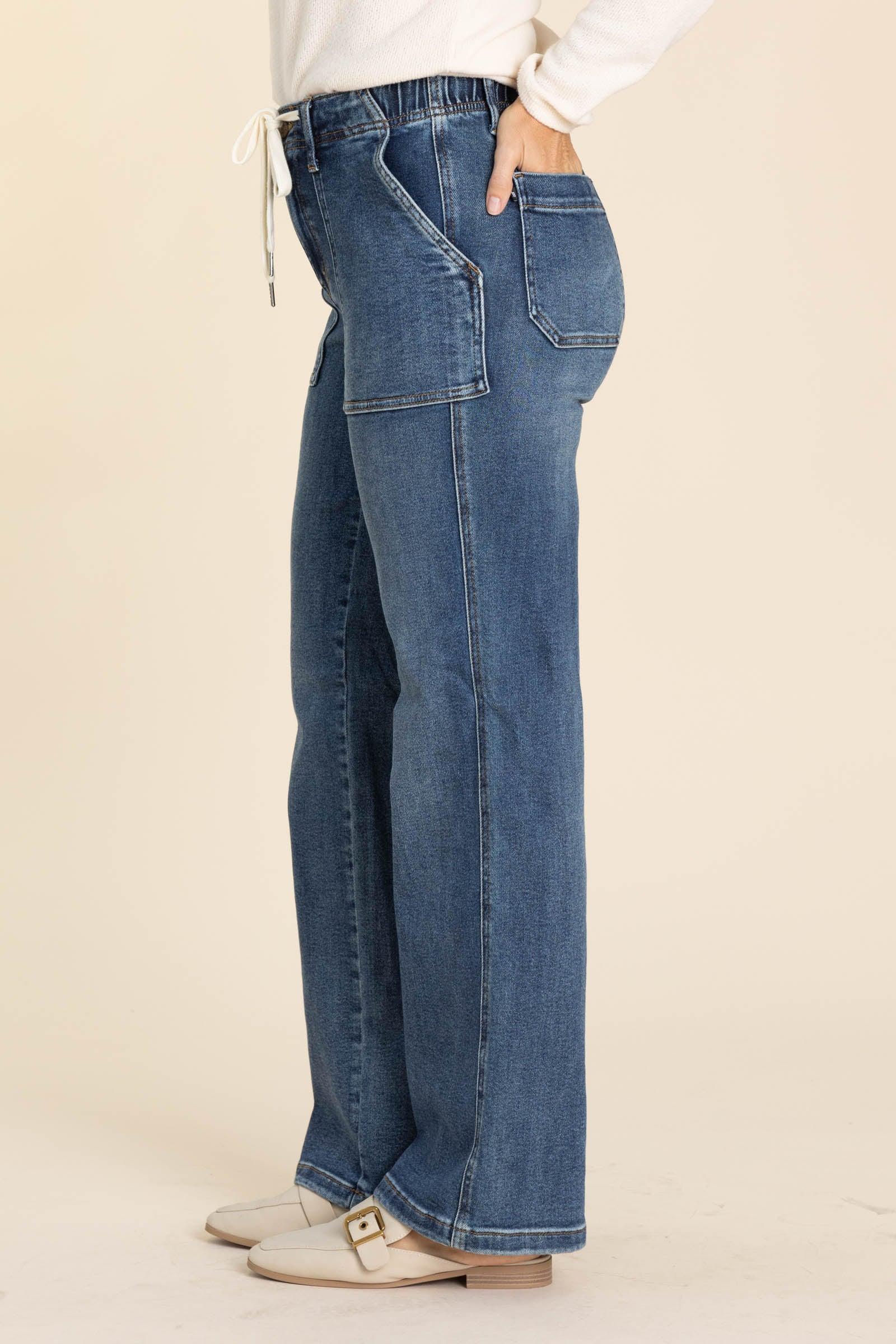 Judy Blue Medium Wash Drawstring Wide Jeans Product Image