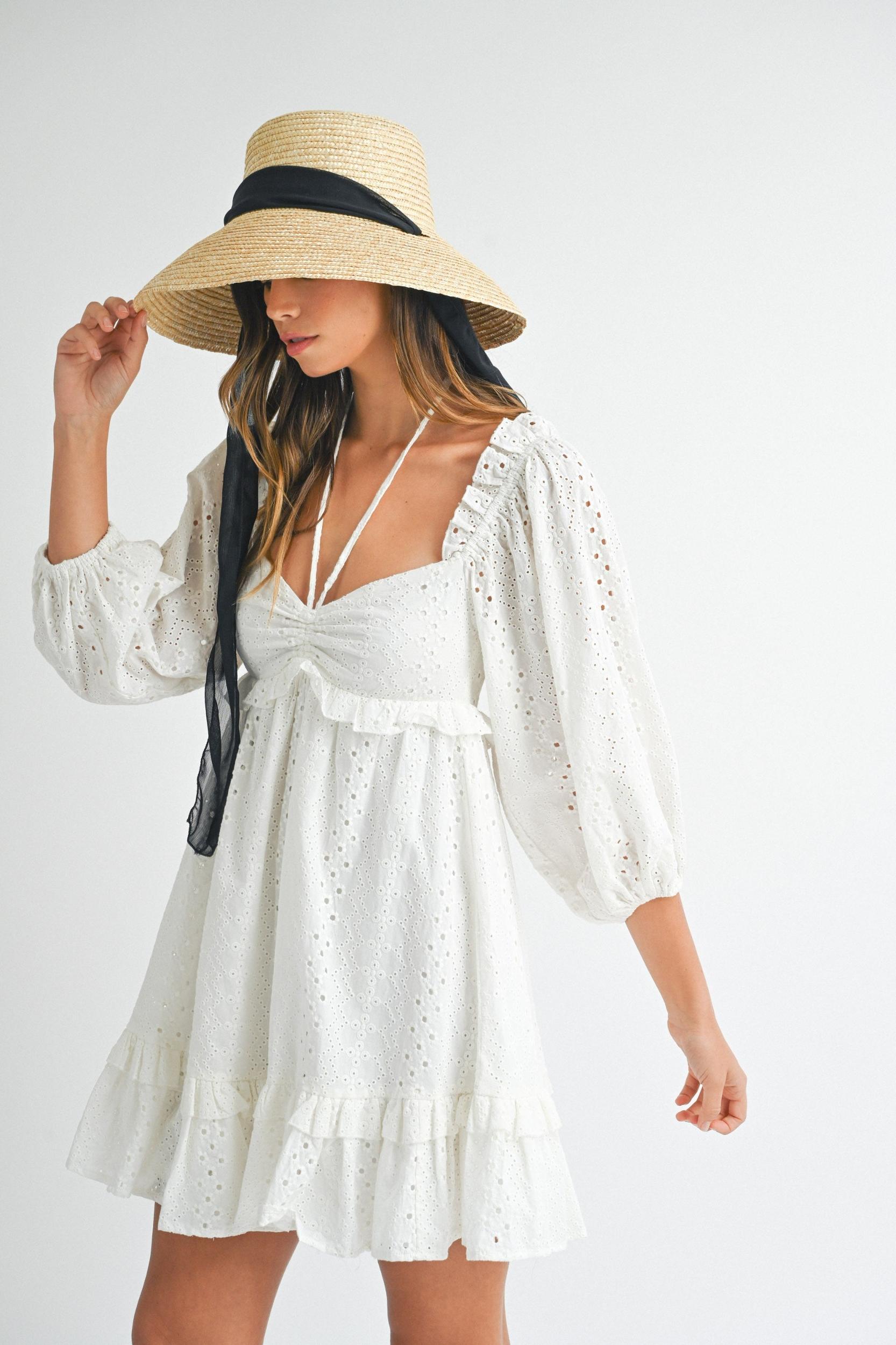 White Eyelet Lace Midi Dress Product Image
