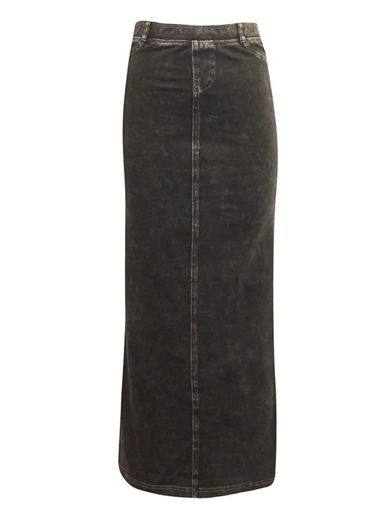 Hard Tail Long Denim Closed Slit Skirt (Style WJ-114) Product Image