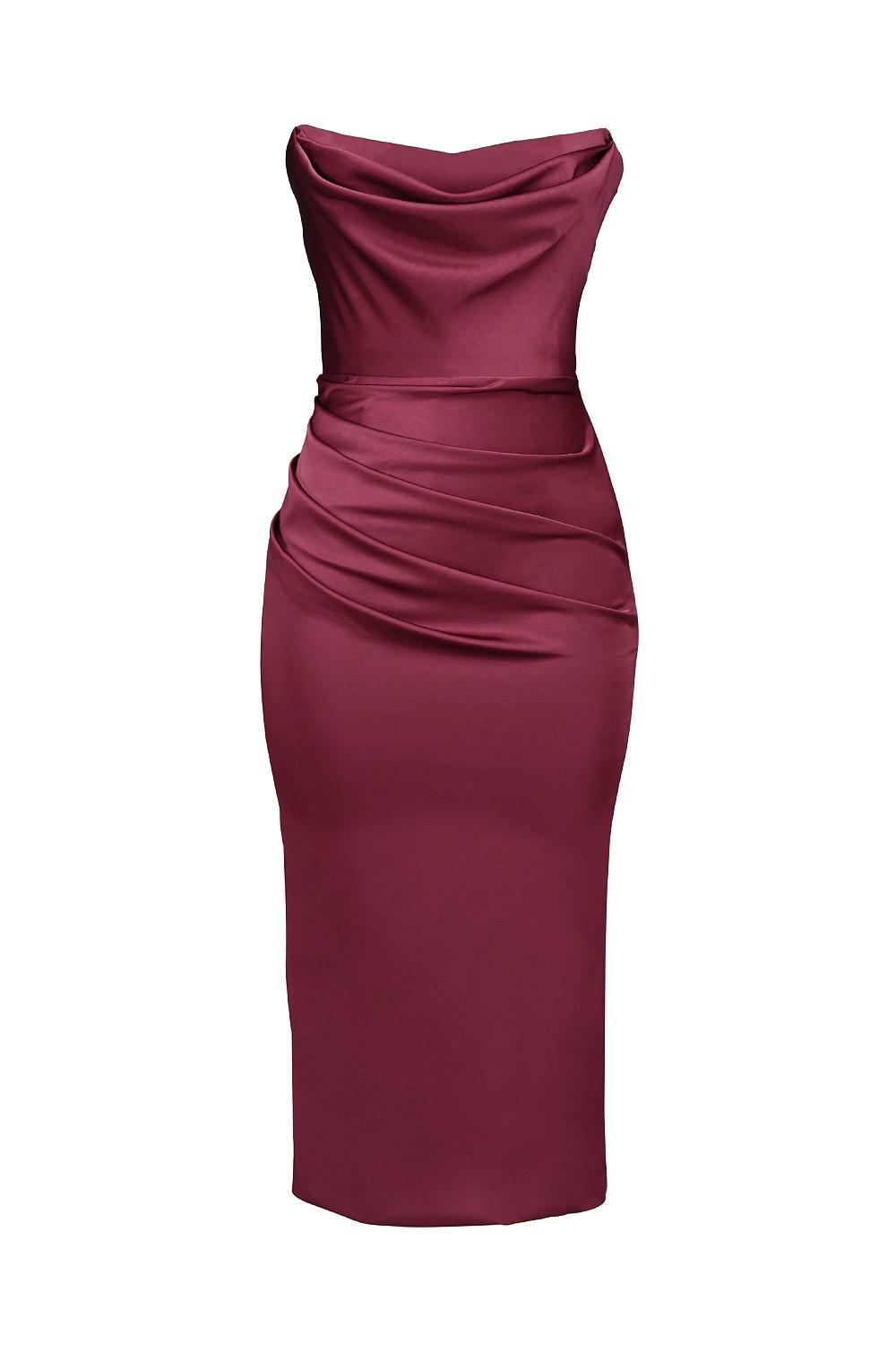 Santana  berry satin strapless midi dress Product Image