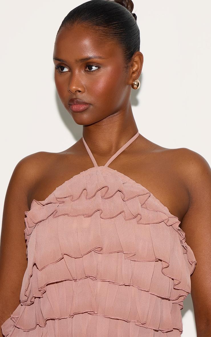 Dusty Peach Extreme Ruffle Halterneck Shift Dress Product Image