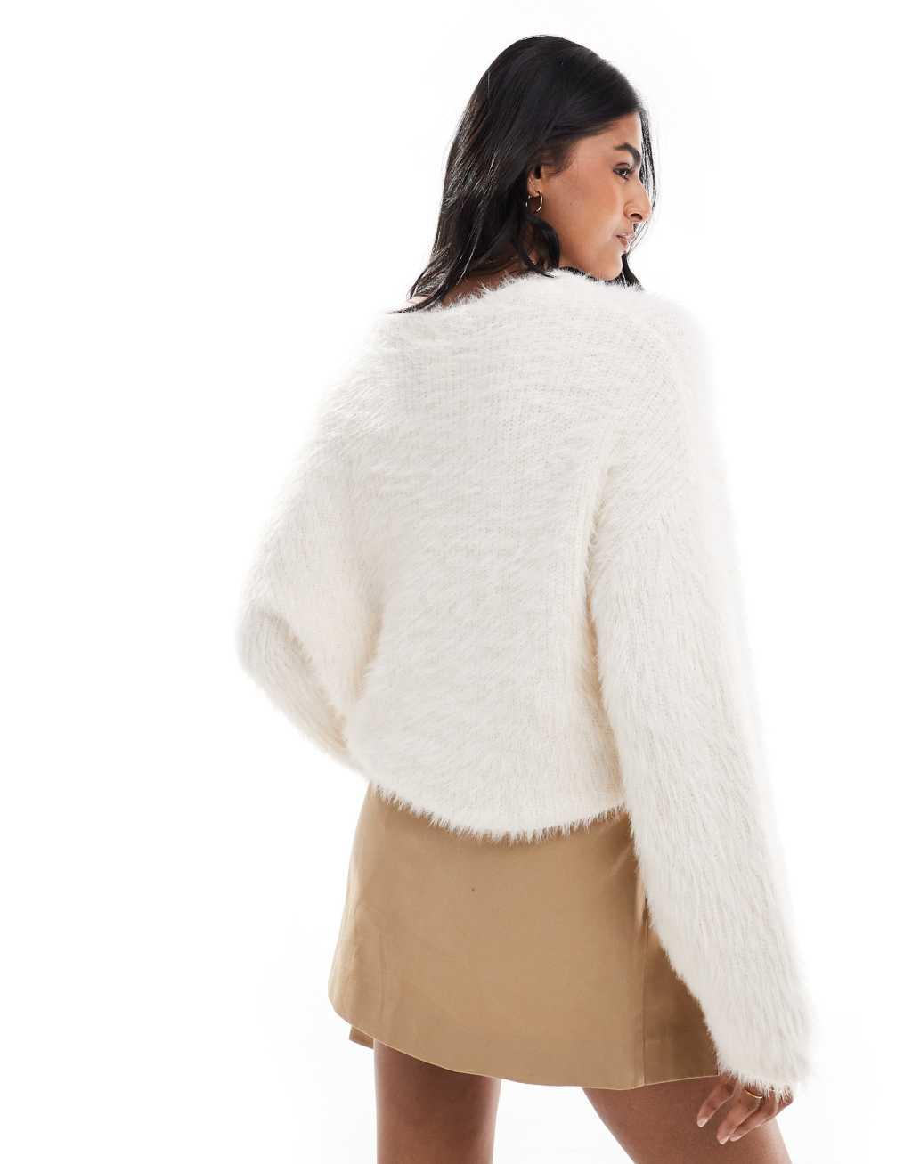 Cotton On crew neck ribbed sweater in ecru Product Image