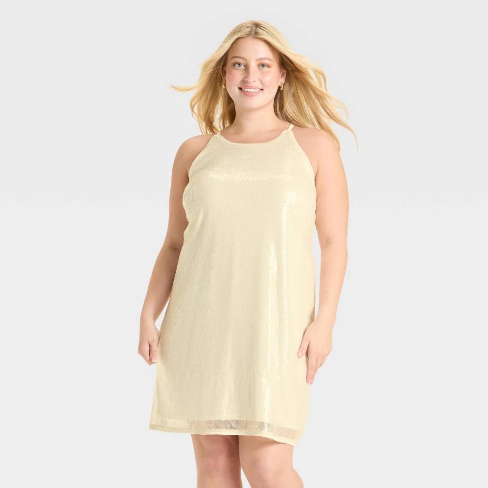 Women's Sequin Mini Shift Dress - A New Day™ Cream Product Image