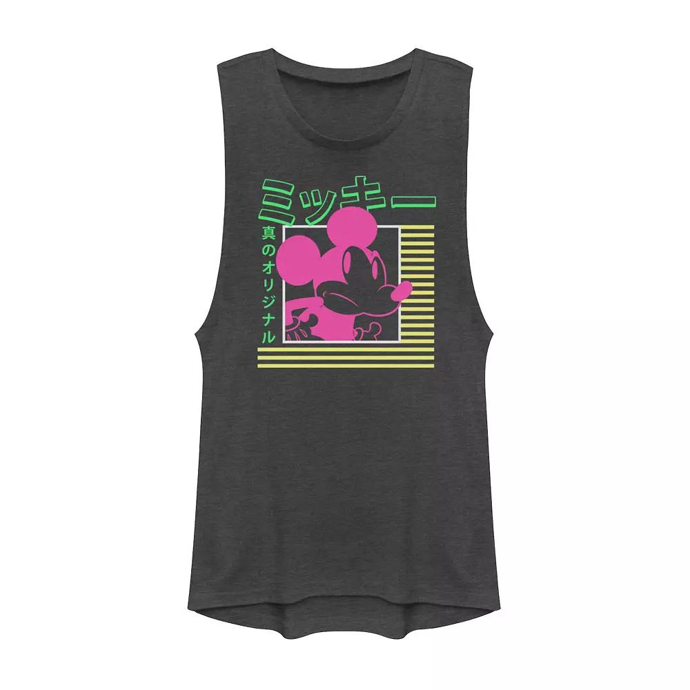 Disney's Mickey Mouse Vintage Kanji Neon Portrait Juniors' Muscle Graphic Tank Top, Girl's,  Product Image