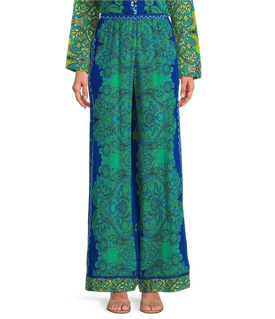 JOHNNY WAS Coordinating Villa Printed Silk Wide Leg Pull-On Pants Product Image