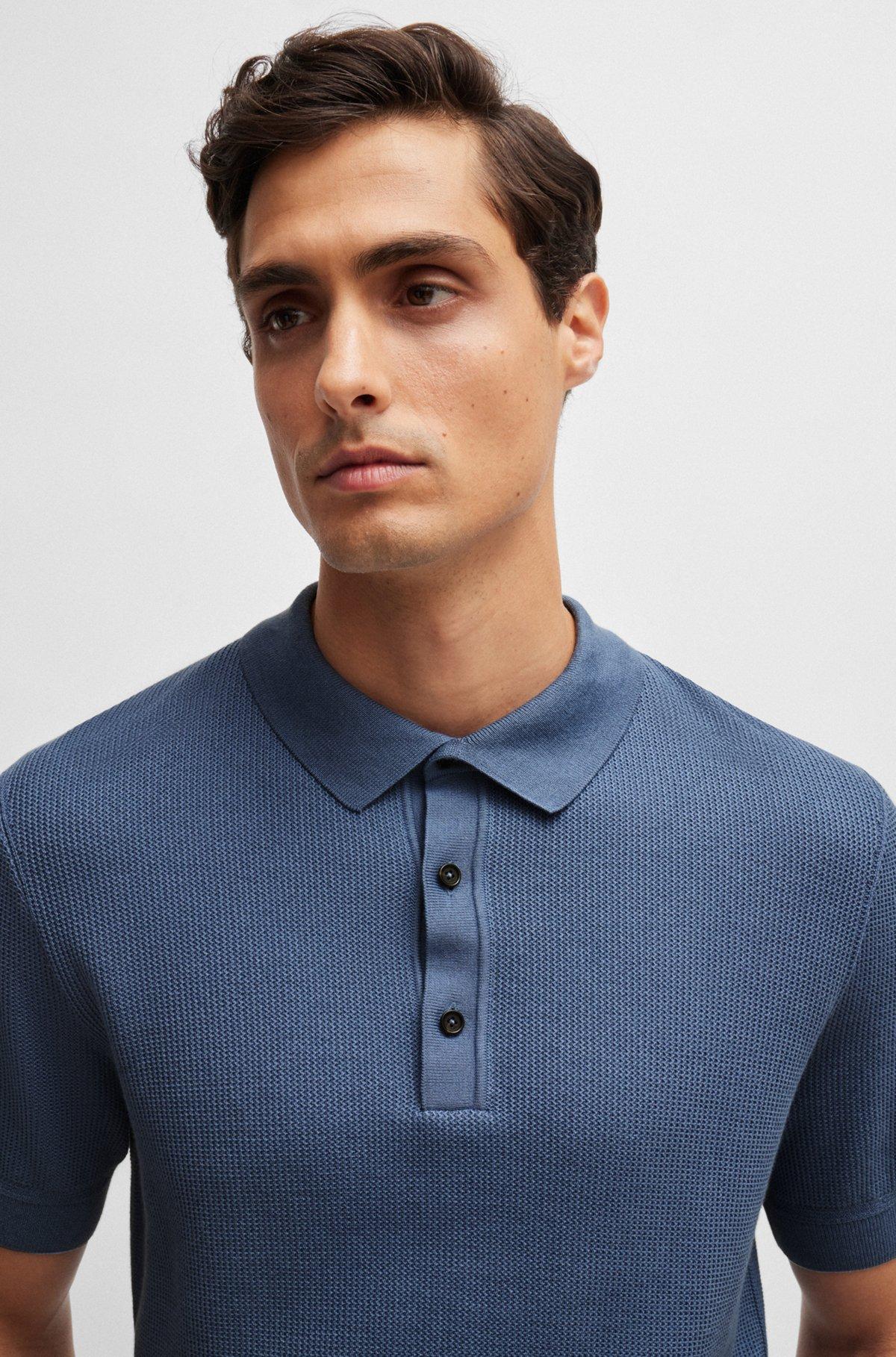 Regular-fit knit polo with mixed structures Product Image