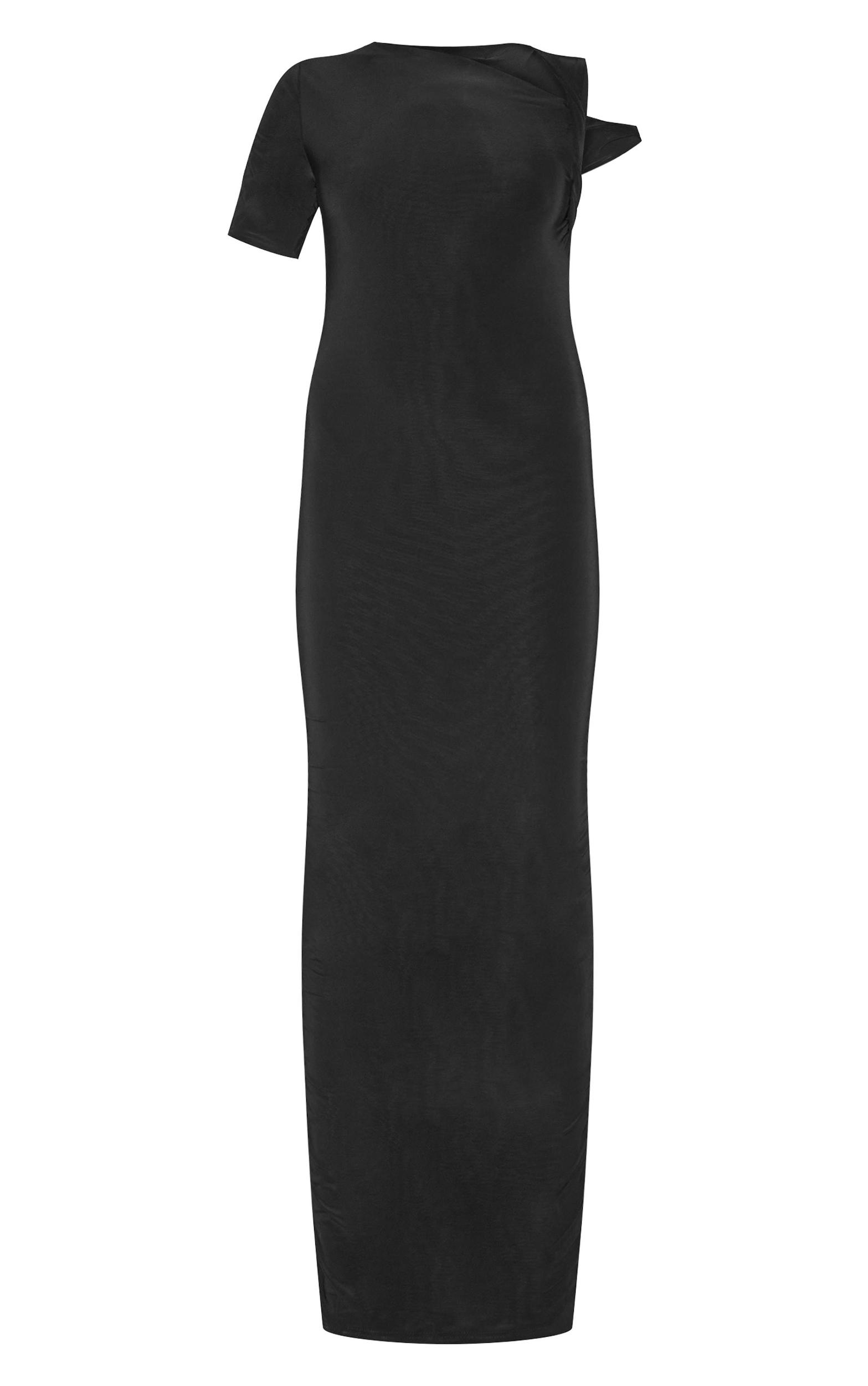 Black Slinky Twist Shoulder Midaxi Dress Product Image