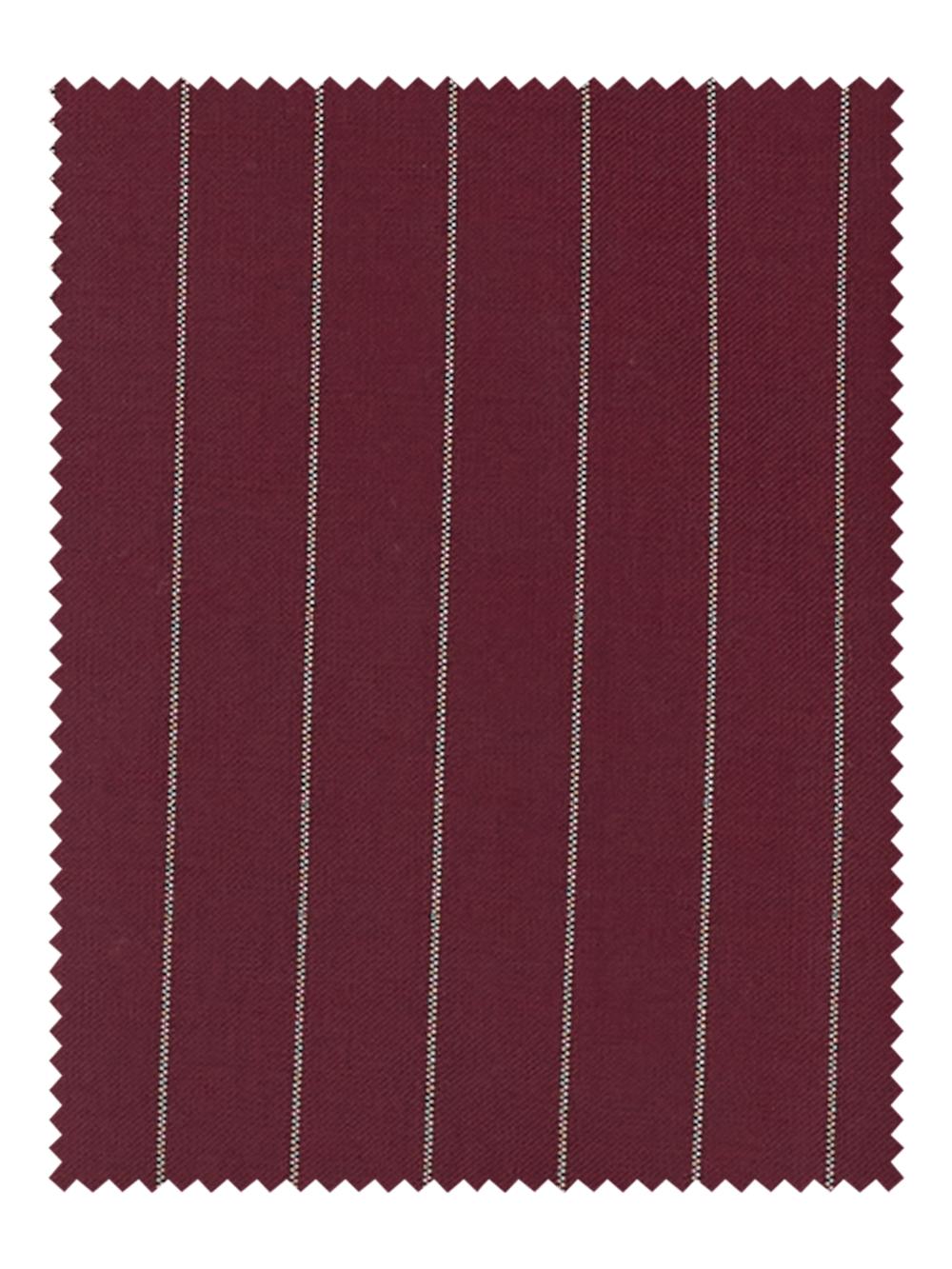 Wool Stretch Stripe Single Pleat Suit Pants - Burgundy Product Image