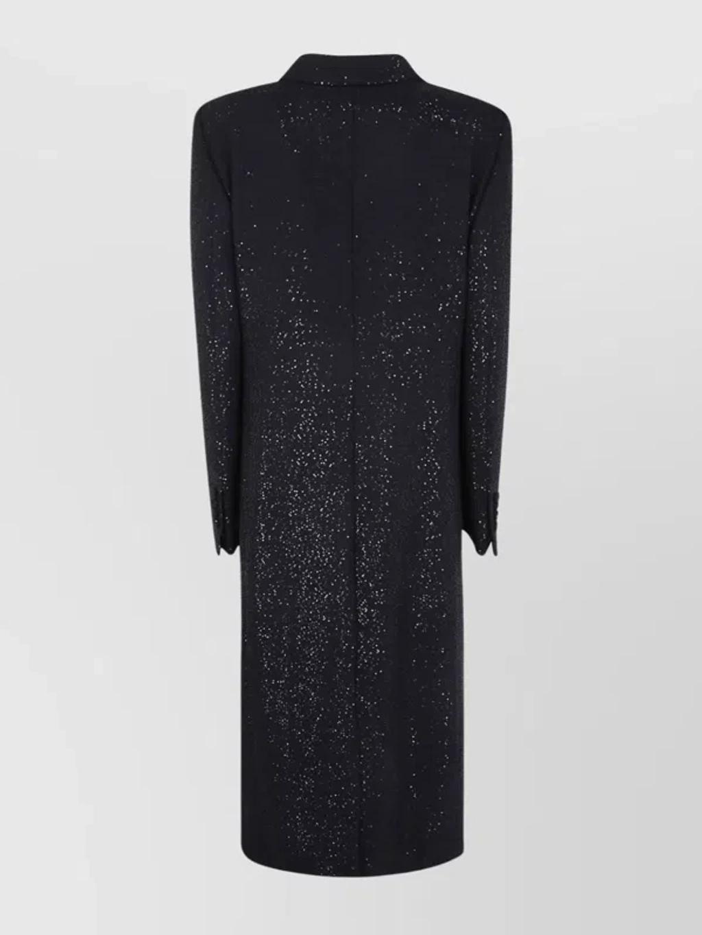 TOM FORD Sequined Wool Blend Crepe Double Breasted Coat In Black Product Image