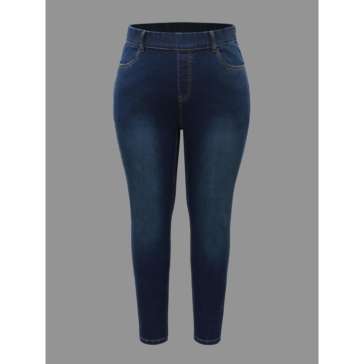 Plus Size Elastic Waist Mid Rise Skinny Jeans Women Denimindigo Elegant Medium stretch Slanted pocket Jeans BloomChic 30/6X Product Image