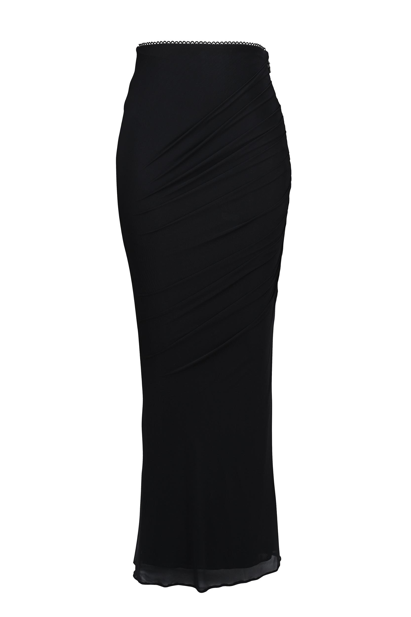 Cassidy  black mesh maxi skirt with fluted hem Product Image
