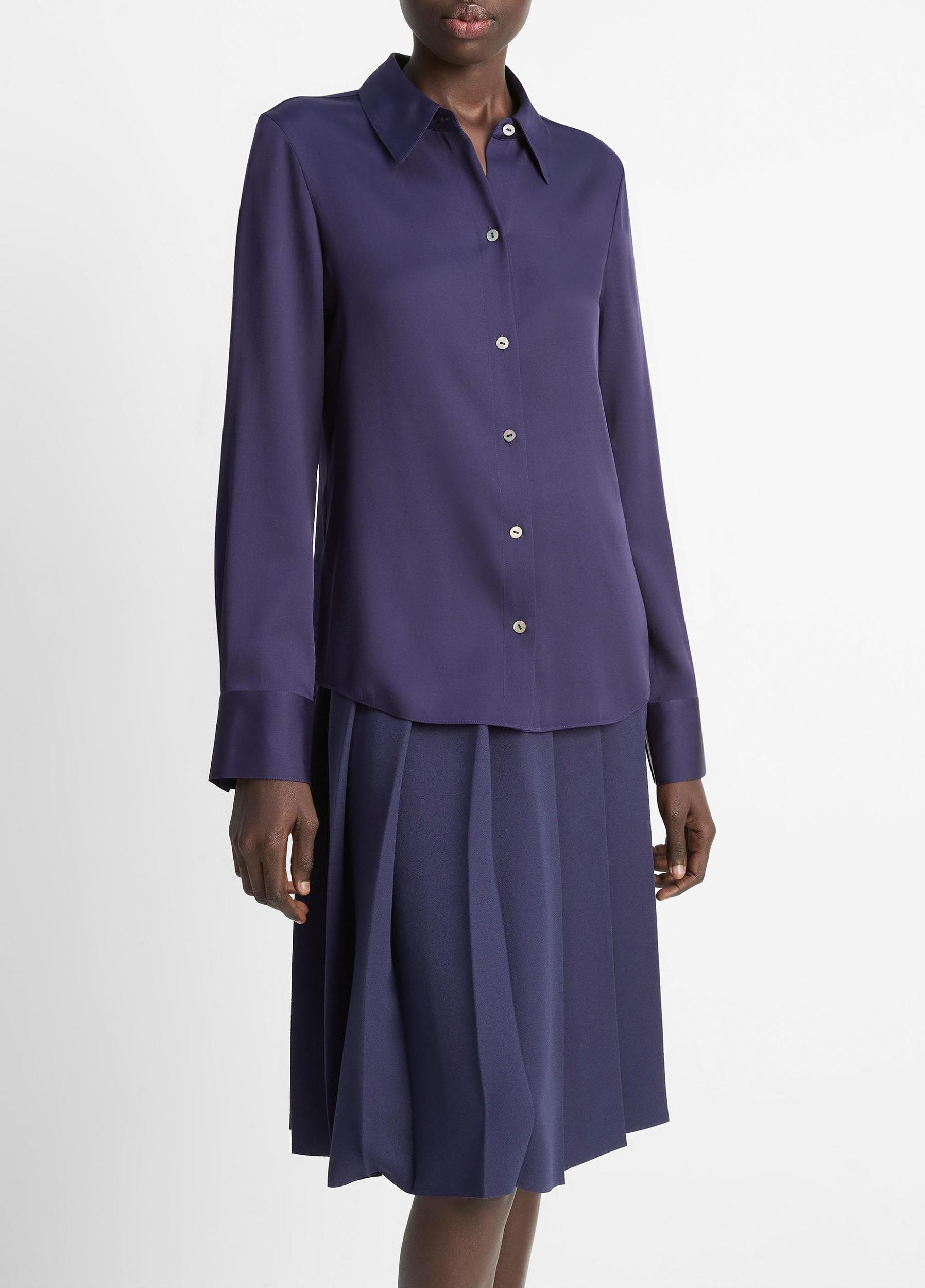 Silk-Blend Slim Button-Front Blouse Product Image