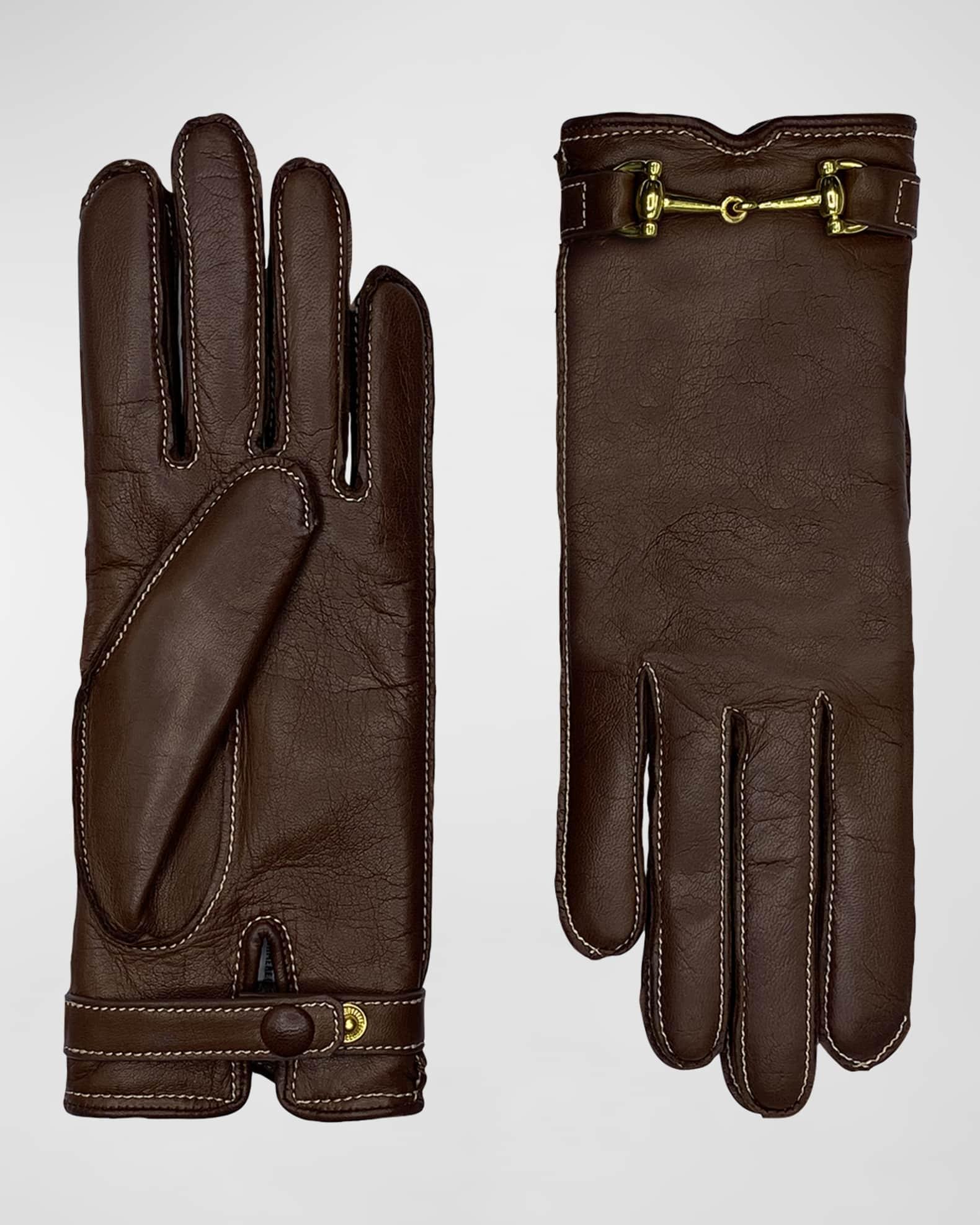 Classic Buckled Leather & Cashmere Gloves Product Image
