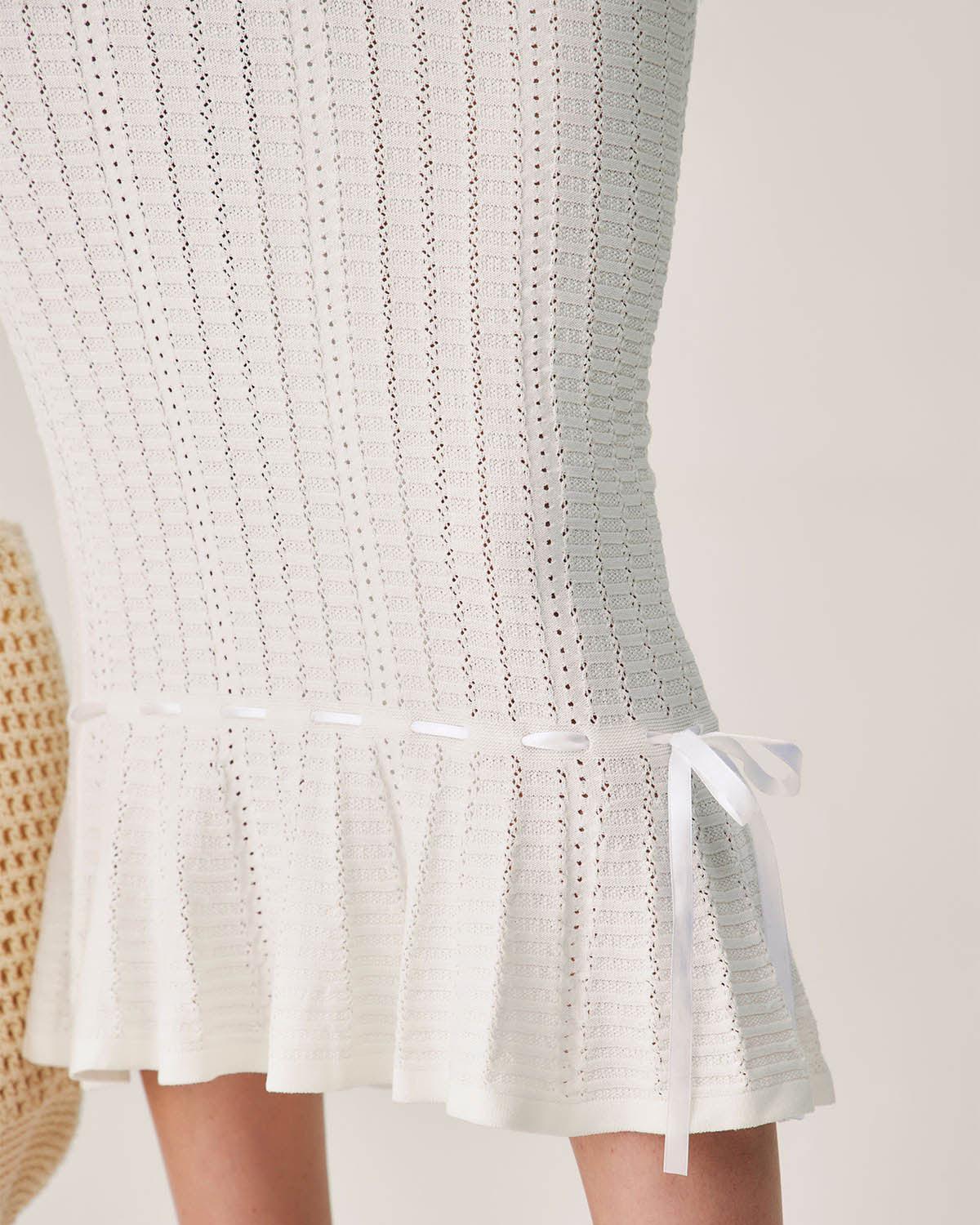 White Mermaid Knit Maxi Dress Product Image