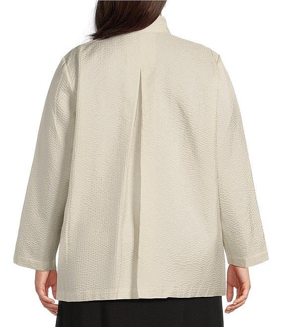 Eileen Fisher Plus Quilted Silk Stand Collar Long Sleeve Open Front Jacket Product Image