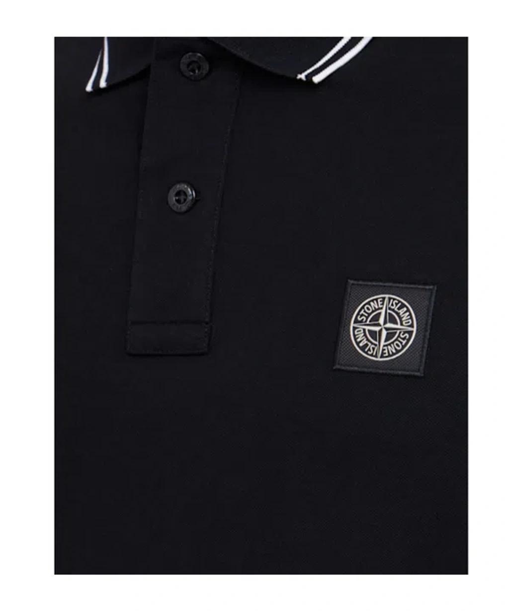 STONE ISLAND Mens Black Brand-patch Regular-fit Stretch-cotton Polo Shirt Xl Product Image