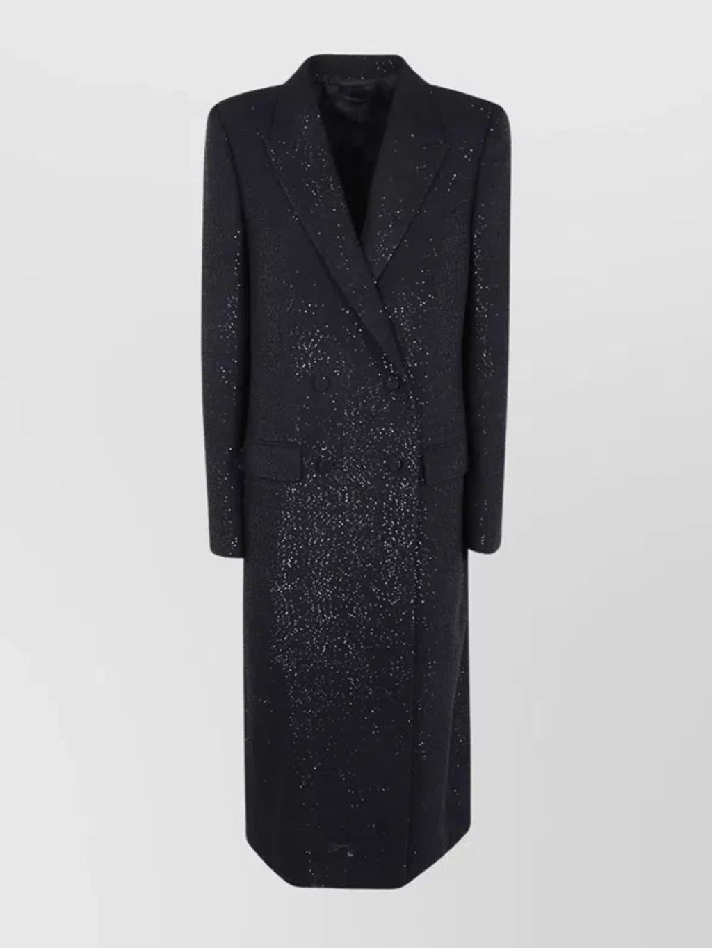 TOM FORD Sequined Wool Blend Crepe Double Breasted Coat In Black Product Image