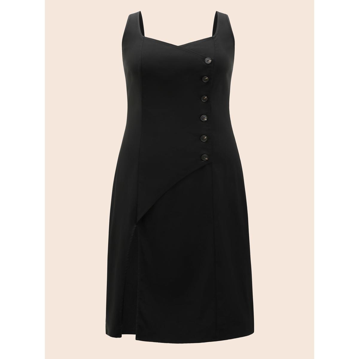 Plus Size Stretch Woven Cut-Out Midi Dress Black Women At the Office Button Heart neckline Sleeveless Curvy BloomChic 12/L Product Image