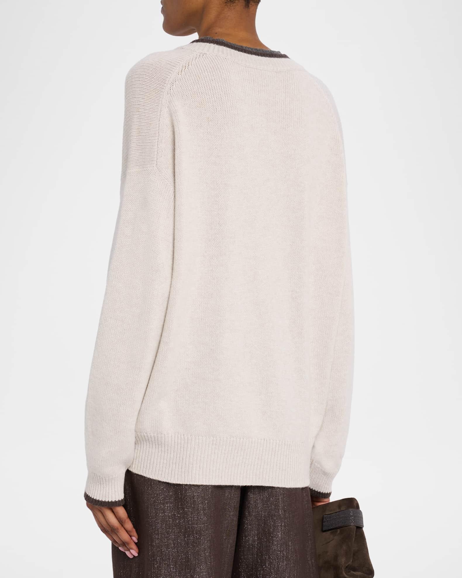 Cashmere Contrast Stripe V-Neck Sweater Product Image