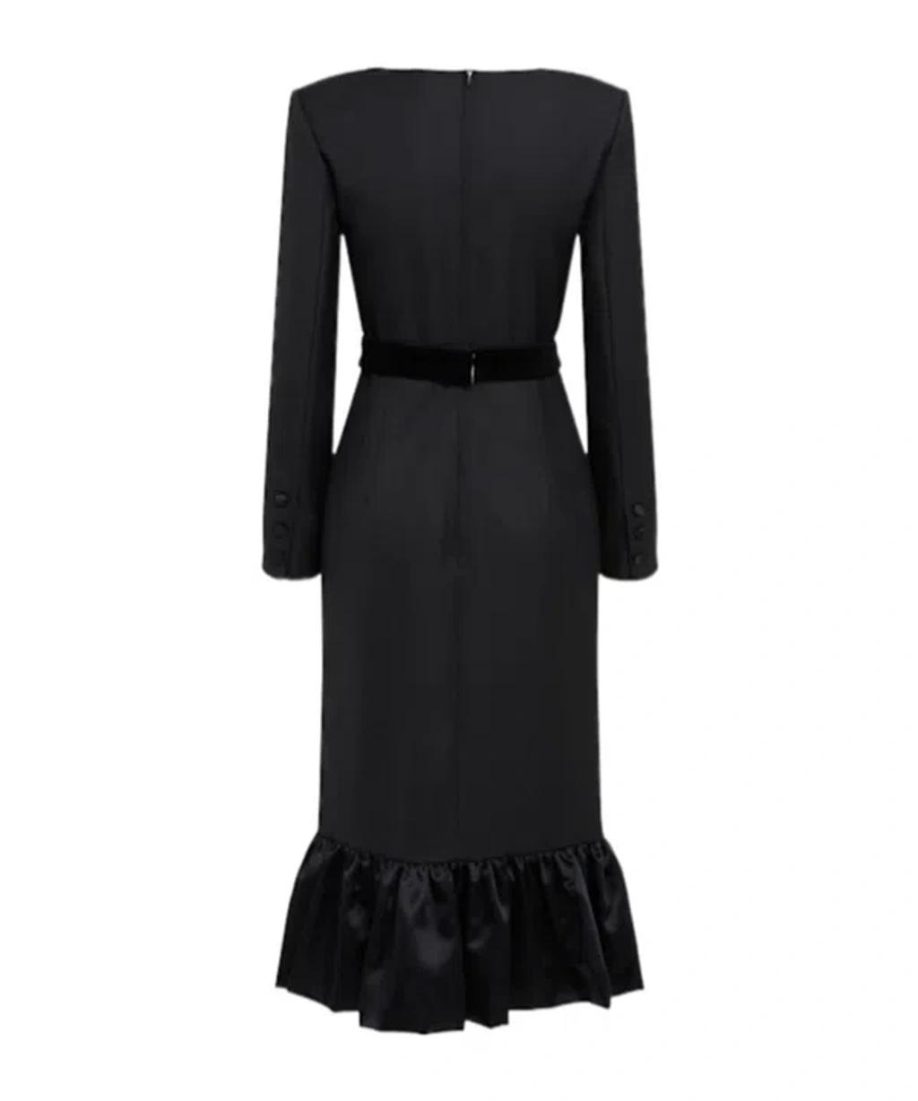 VALENTINO Virgin Wool Midi Dress With Bows In Black Product Image