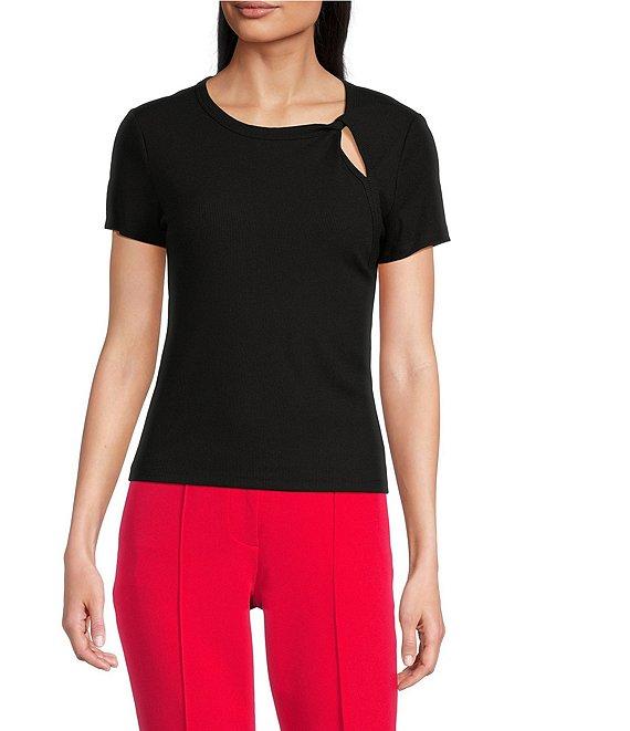 DKNY By Donna Karan Twist Crew Neck Short Sleeve Rib-Knit Top Product Image