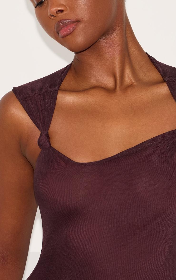 Dark Taupe Lined Mesh Asymmetrical Knotted Midaxi Dress Product Image