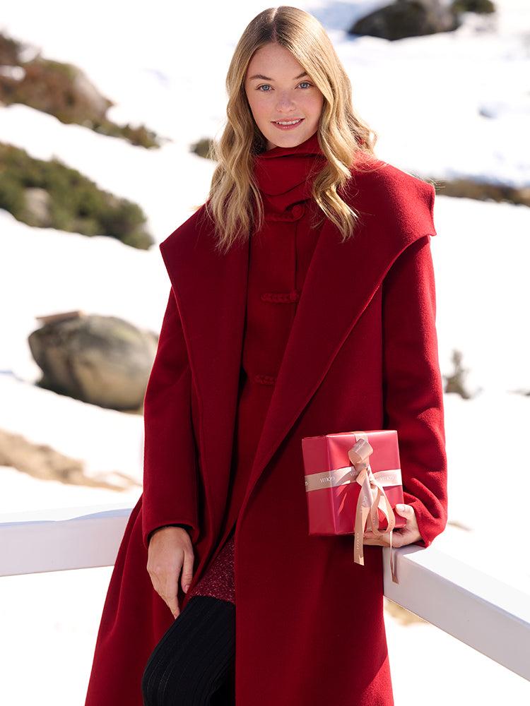 Red Mulberry Silk Wool Lapel Coat Product Image
