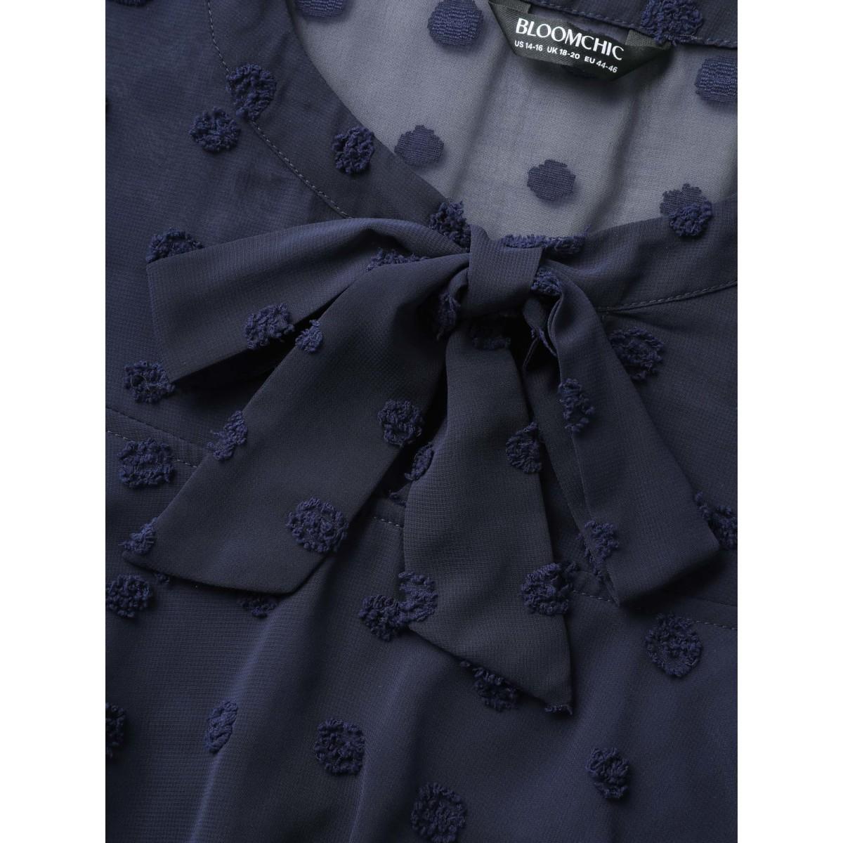 Plus Size Indigo Polka Dots Adjustable Shoulder Sheer Jumpsuit Women Sleeveless Ribbon-tied collar Everyday-Elegant Loose Jumpsuits BloomChic 18-20/2X Product Image