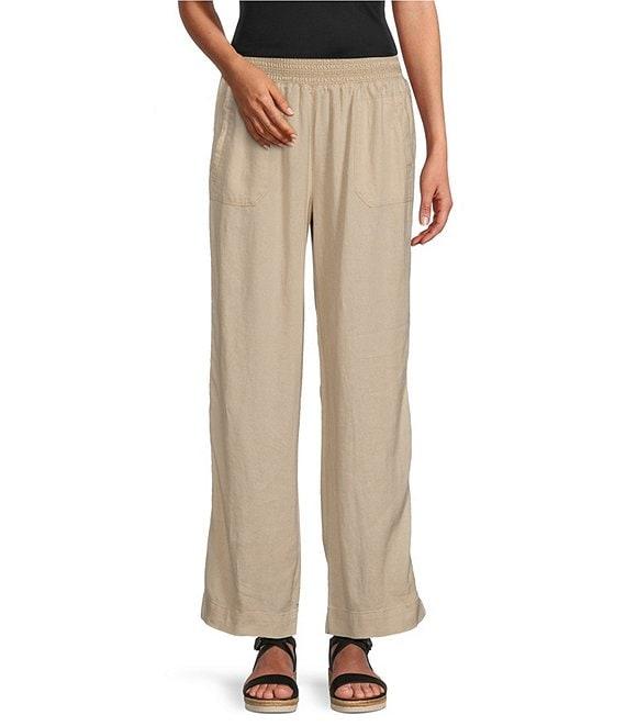 Westbound Smocked Waist Mid Rise Wide Leg Linen Pants Product Image