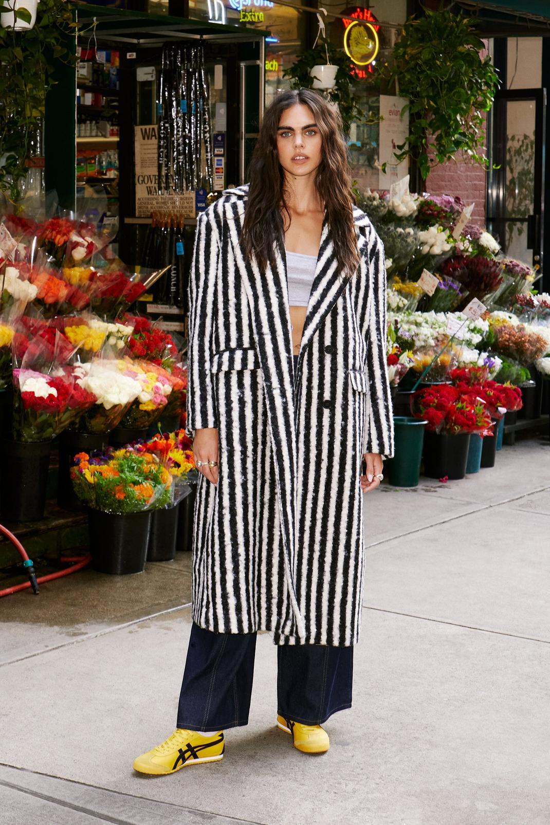 Striped Wool Look Coat  Product Image