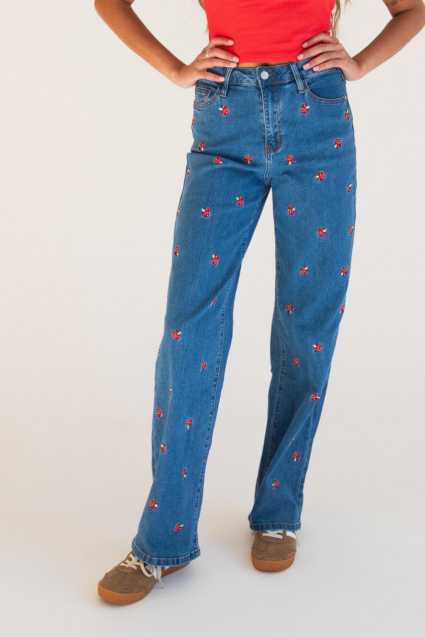 Embroidered Mushroom Jeans Product Image