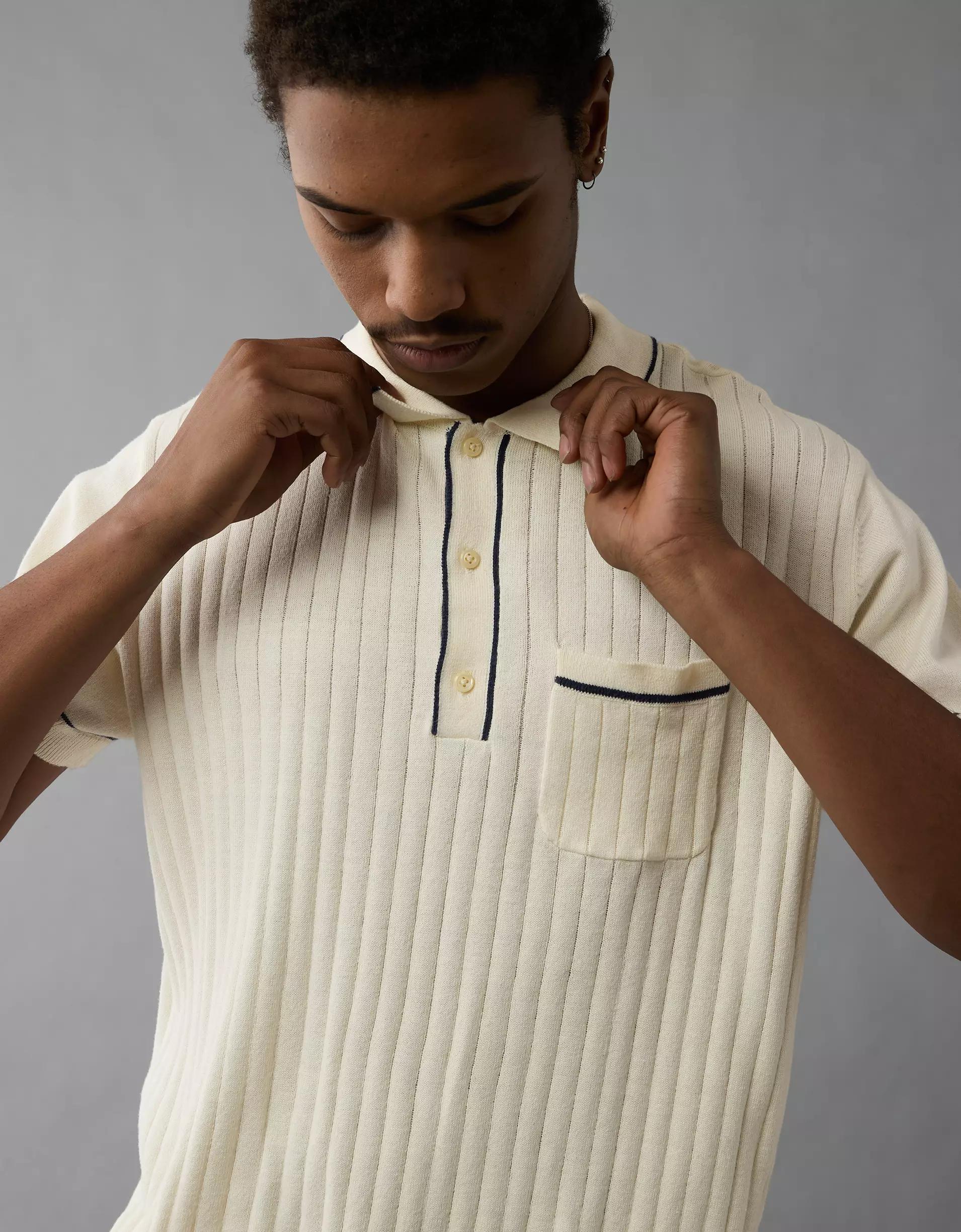 AE Weekend Tipped Sweater Polo Shirt Product Image