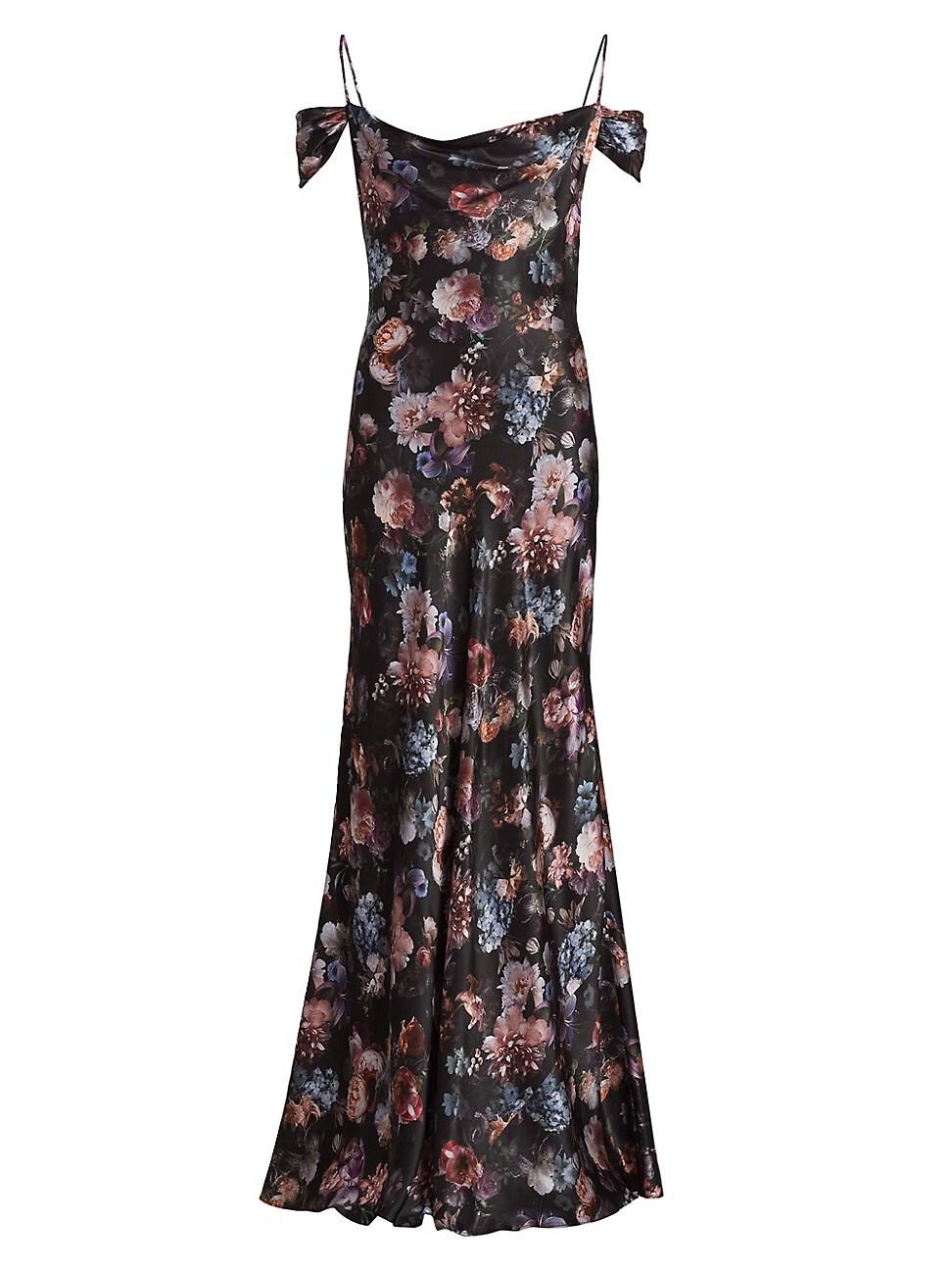 Womens Kenna Floral Cold-Shoulder Silk Maxi-Dress Product Image