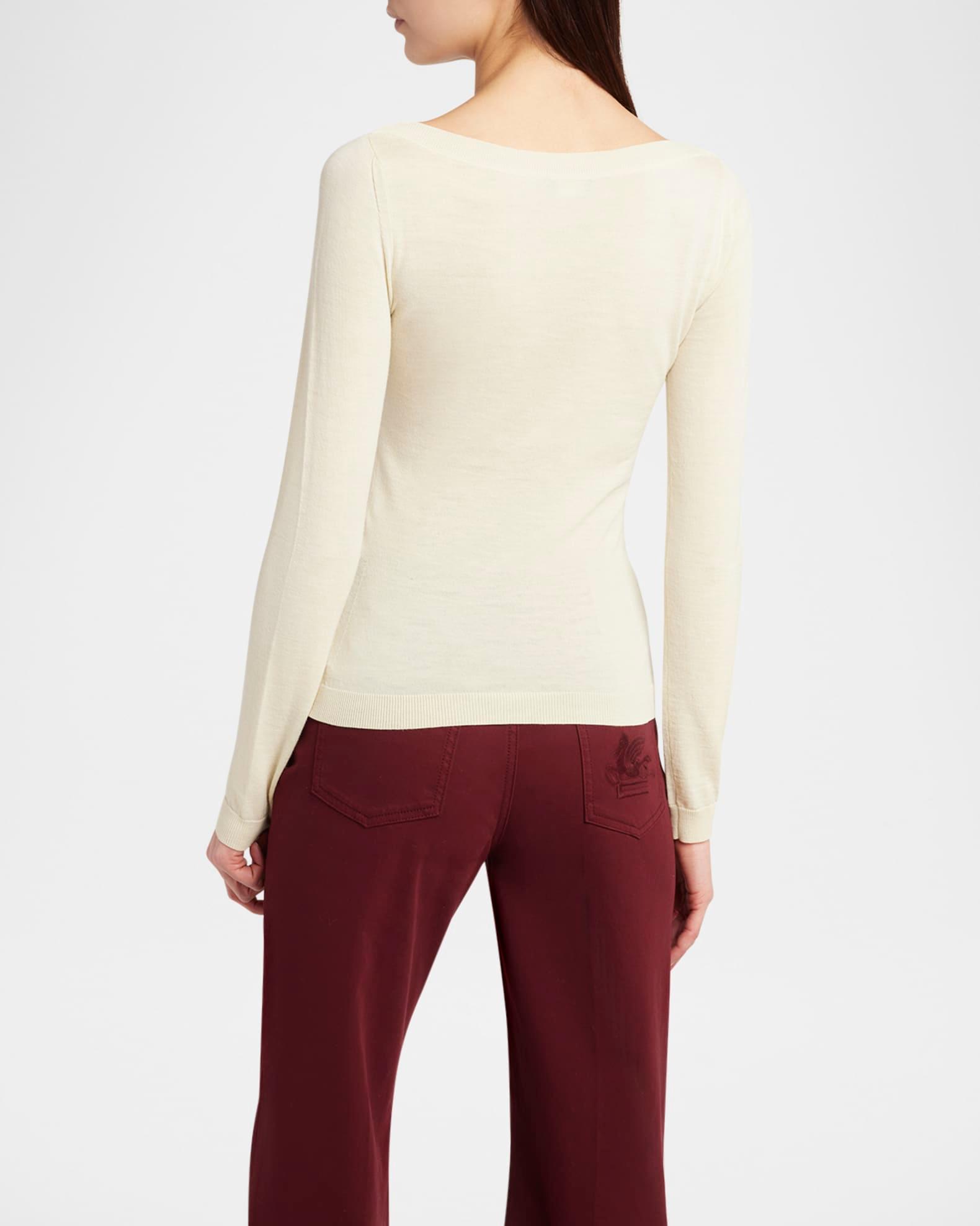 Boat-Neck Floral Linen Knit Sweater Product Image