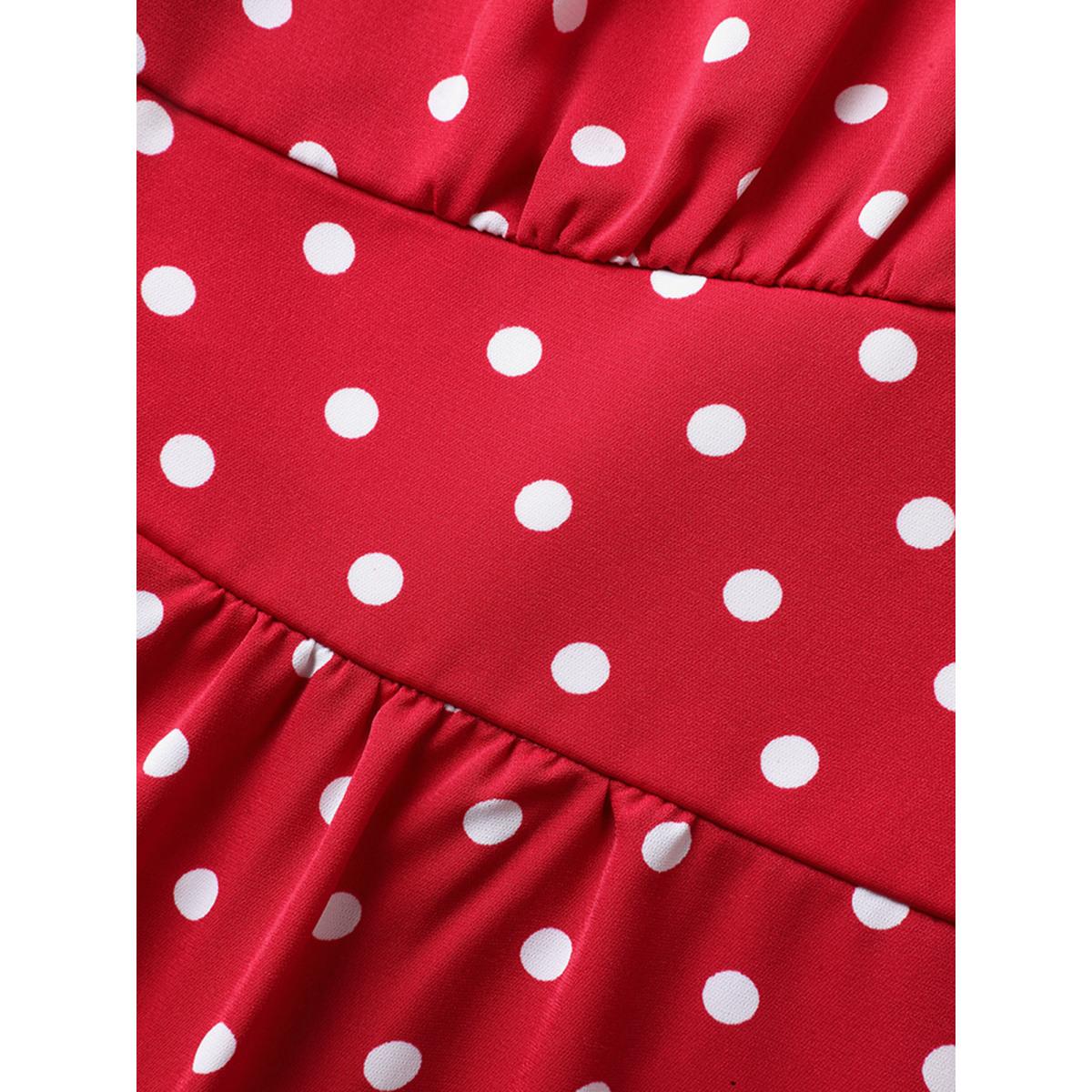 Plus Size Brightred Polka Dots Shirred Waist Blouse Women Timeless Short sleeve V-neck Elegant Blouses BloomChic 22-24/3X Product Image