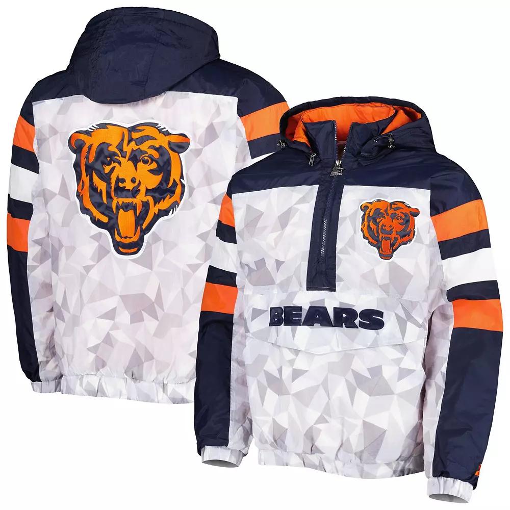 Men's Starter White/Navy Chicago Bears Thursday Night Gridiron Raglan Half-Zip Hooded Jacket, Size: Medium Product Image