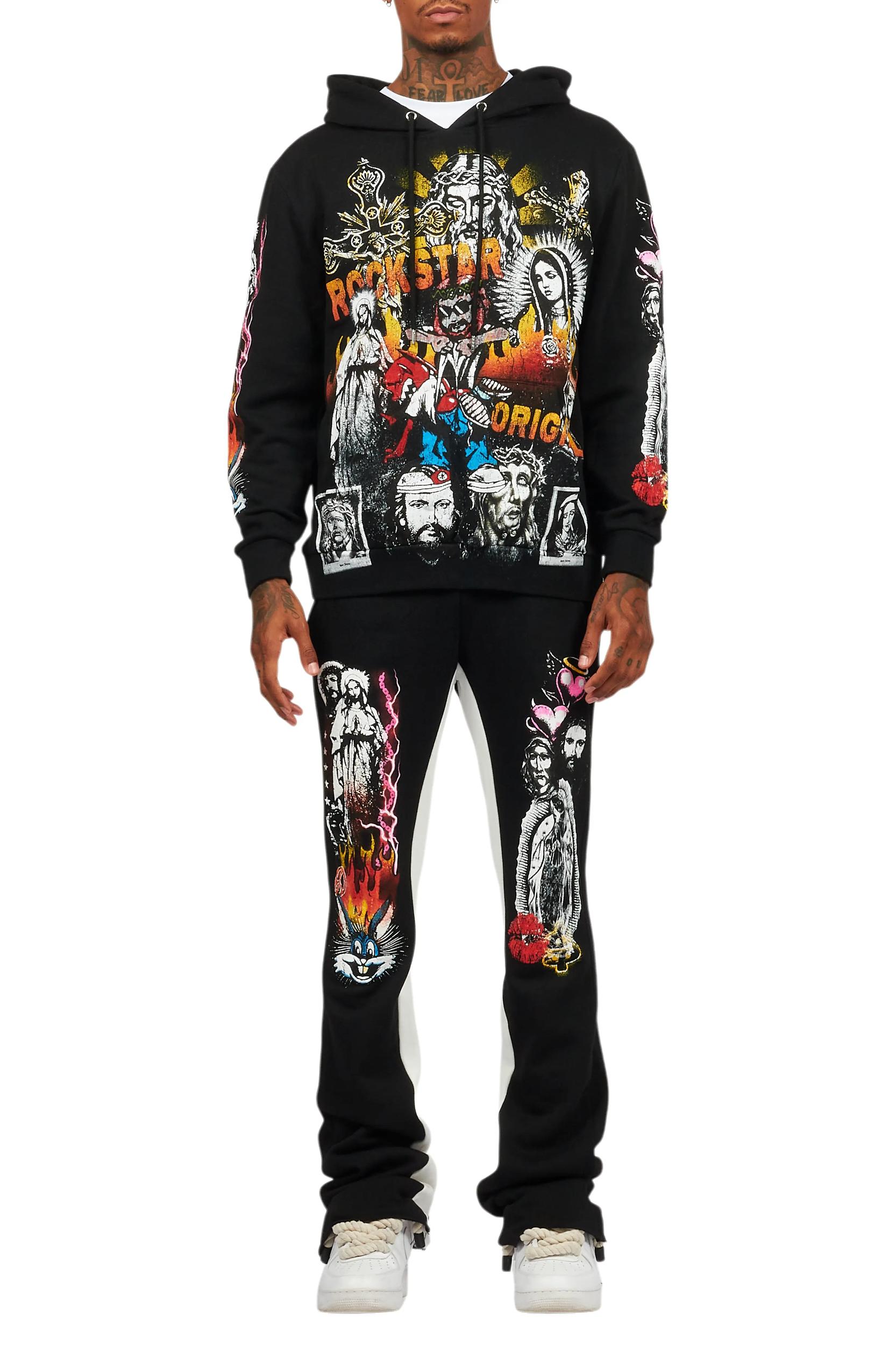 Santos Black Hoodie/Baggy Track Pant Set Male Product Image