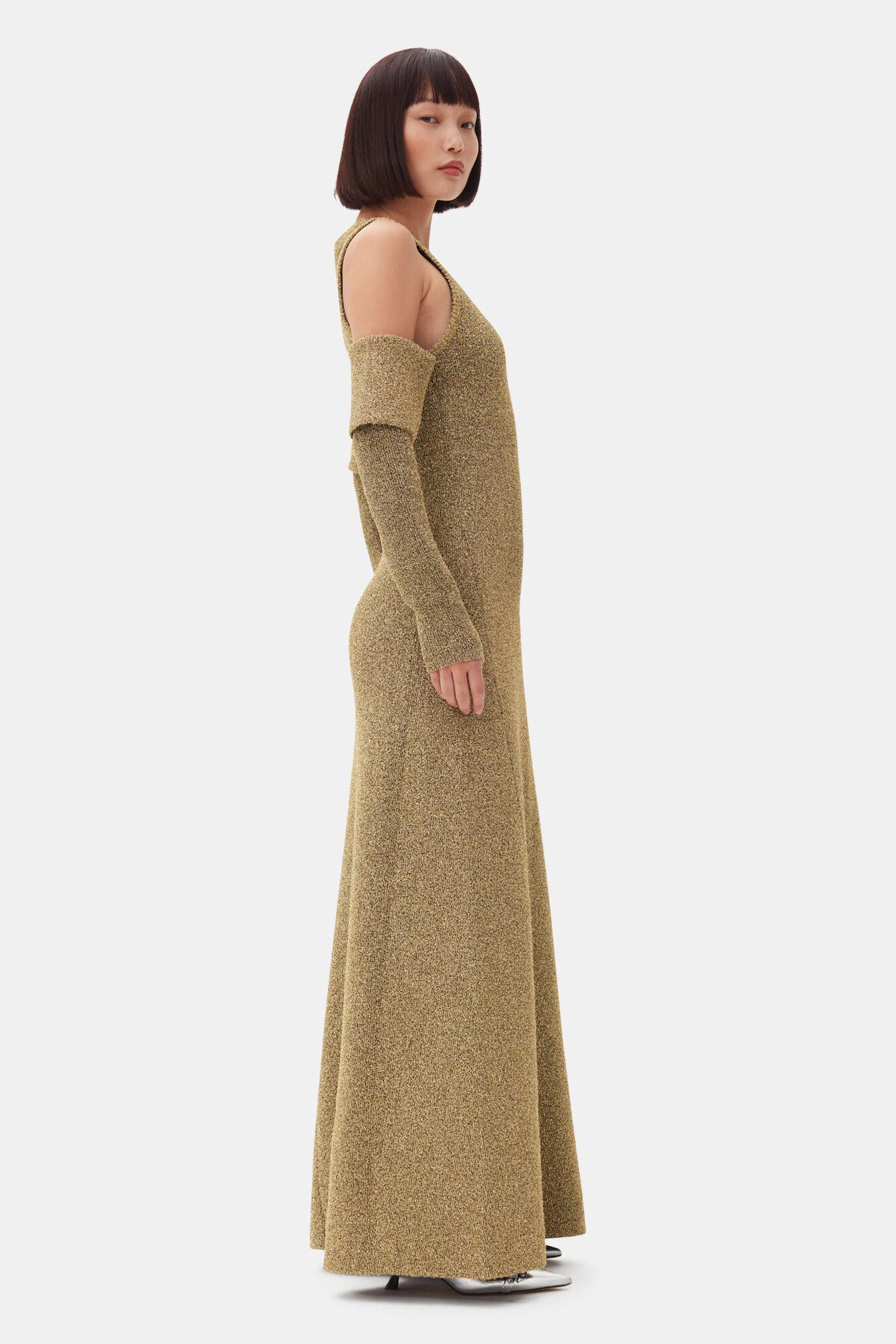 Gold Sparkle Cold-Shoulder Maxi Dress Product Image