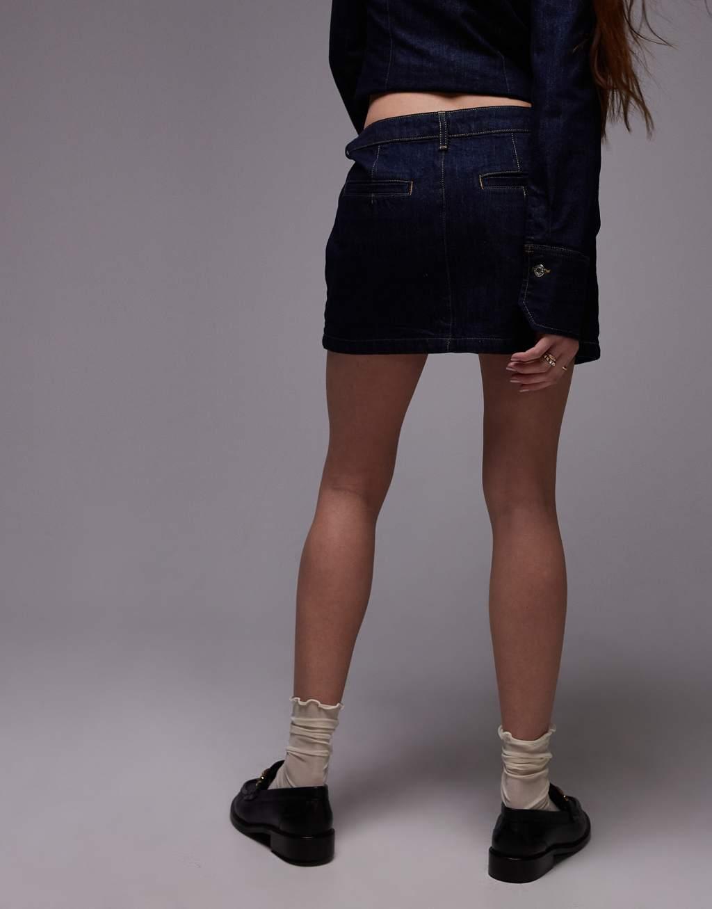 Topshop denim micro pelmet skirt in rinse indigo Product Image