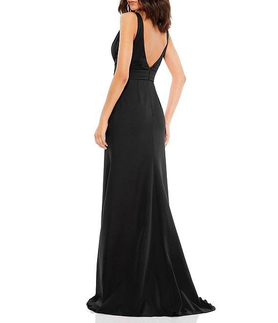 Ieena for Mac Duggal Plunging V-Neck Bow Shoulder Sleeveless Low Back Detail A-line Dress Product Image
