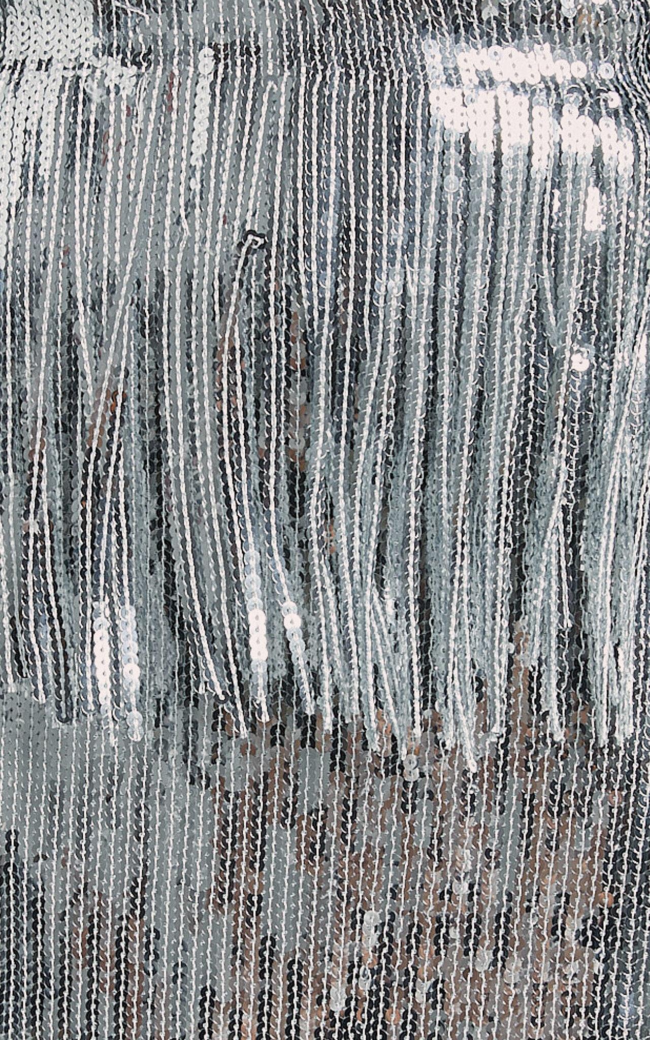 Paris Mini Skirt - Sequin Fringe High Waisted Skirt in Silver Product Image