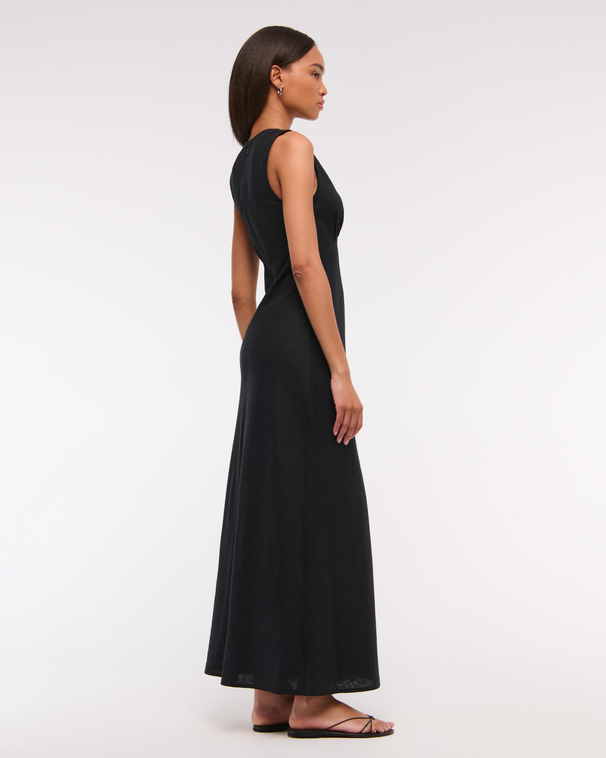 Beaded Plunge Linen-Blend Maxi Dress Product Image