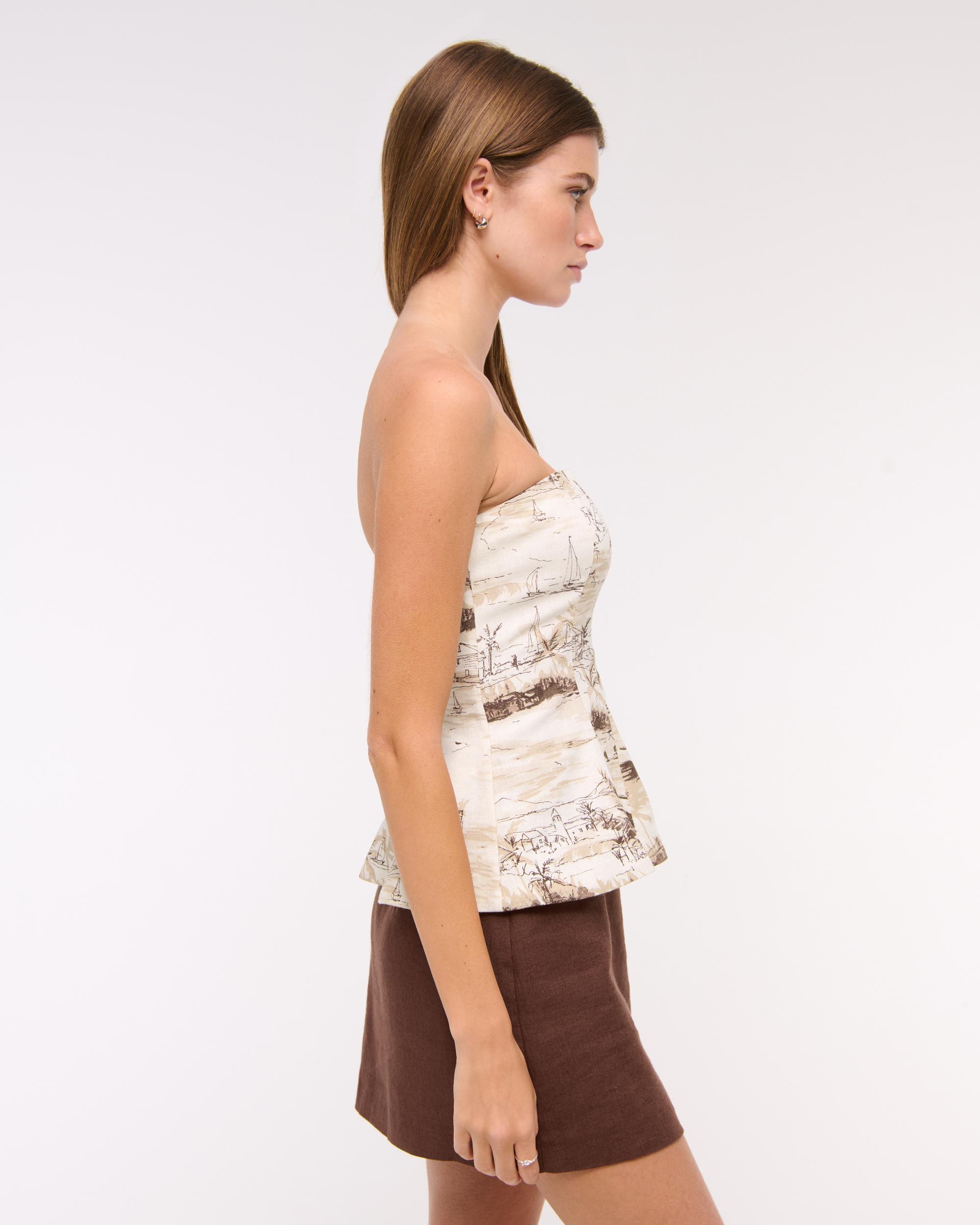 Linen-Blend Strapless Peplum Top Product Image