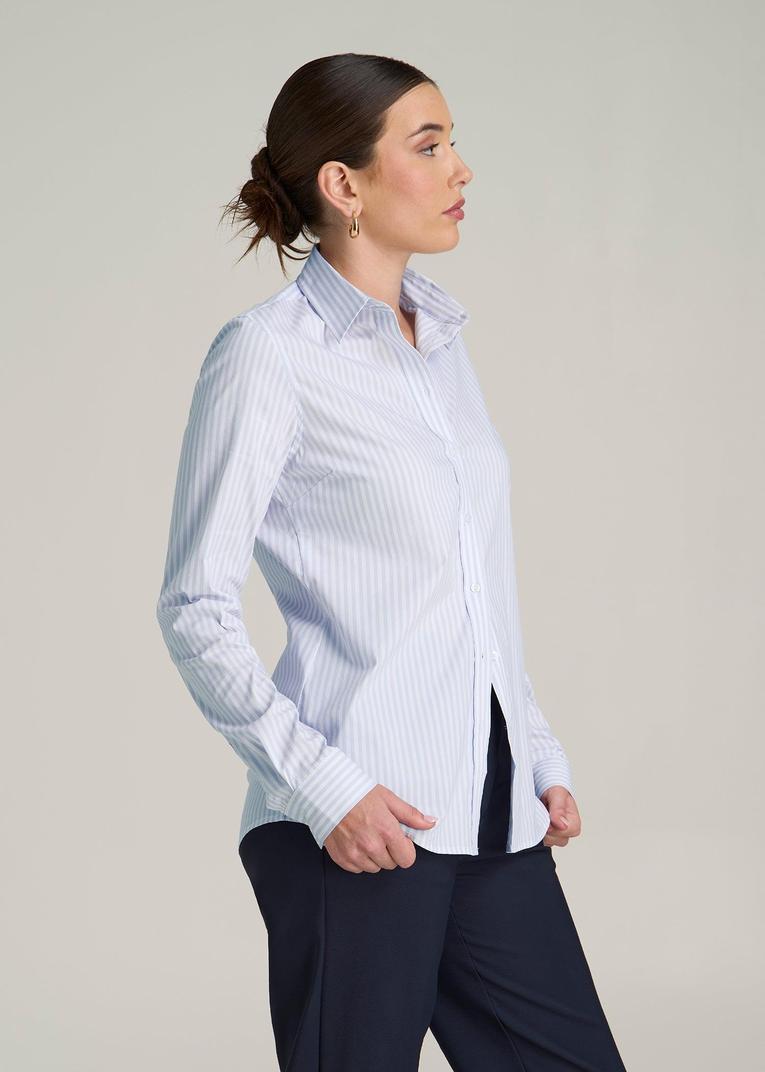 Slim Fit Button-Up Shirt for Tall Women in Light Blue Stripe Female Product Image
