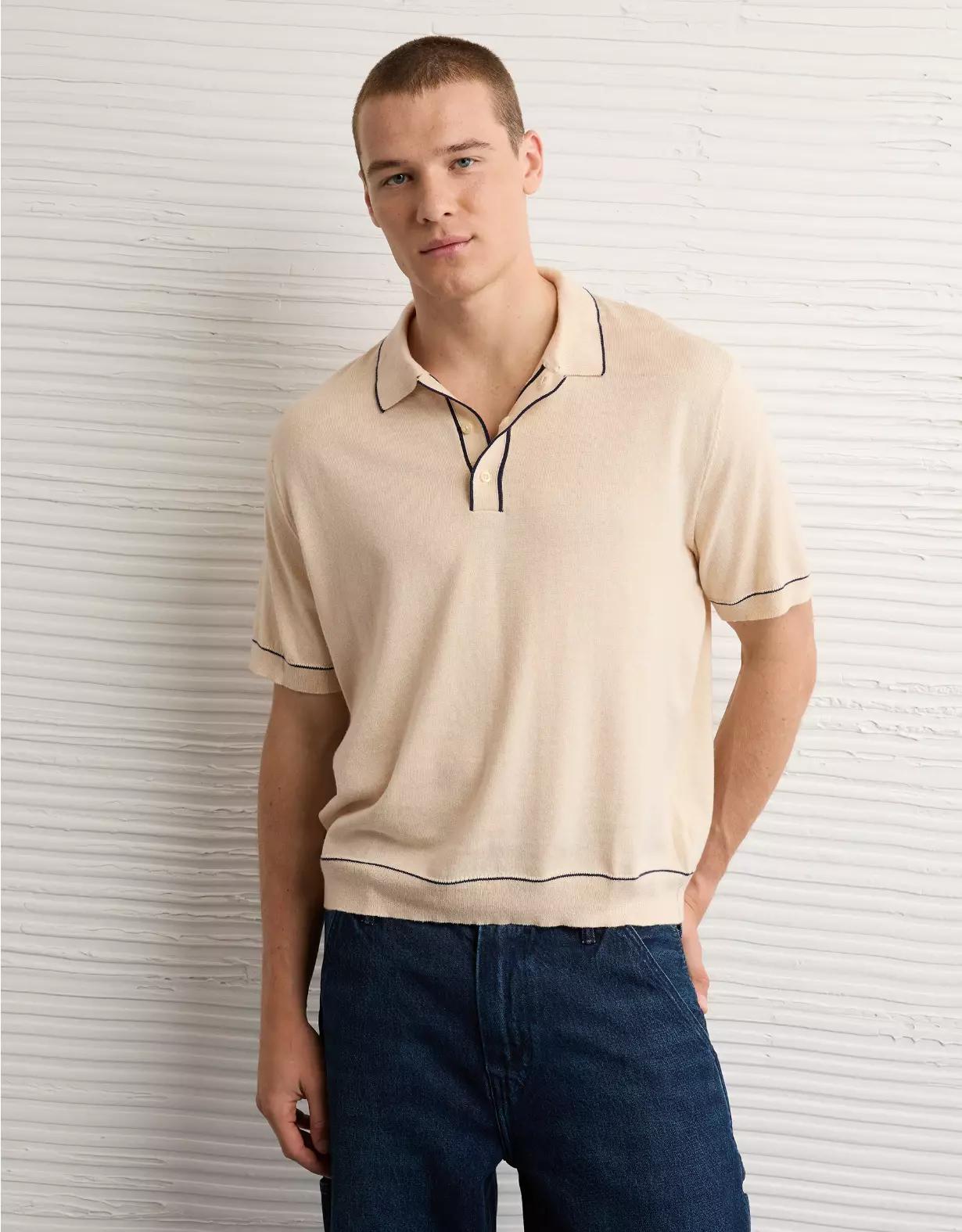 AE Tipped Sweater Polo Shirt Product Image