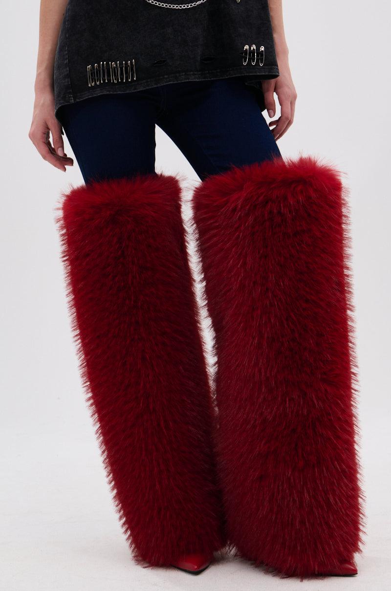 AZALEA WANG LANGLEYE RED THIGH HIGH FUR LUXE BOOT Product Image