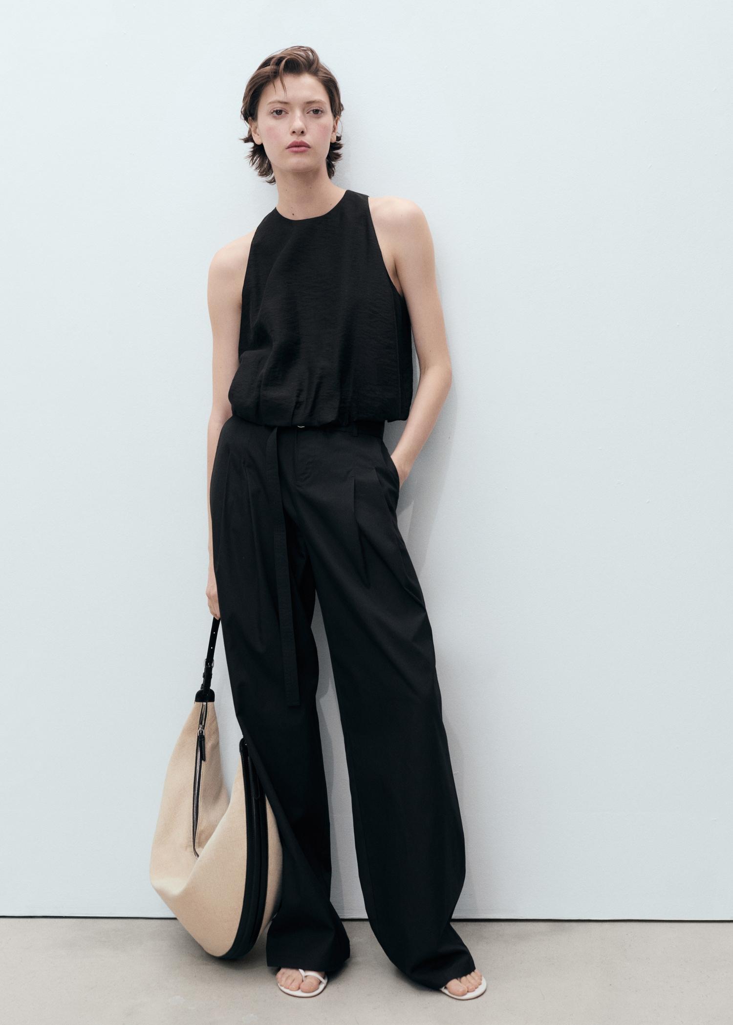 Lyocell-blend top with puffed hem - Women | MANGO USA Product Image