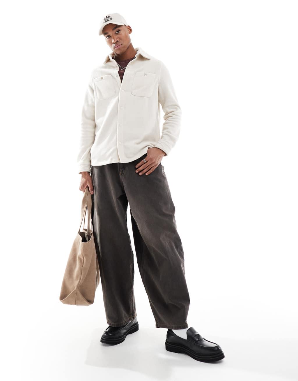 Brave Soul fleece overshirt in stone Product Image