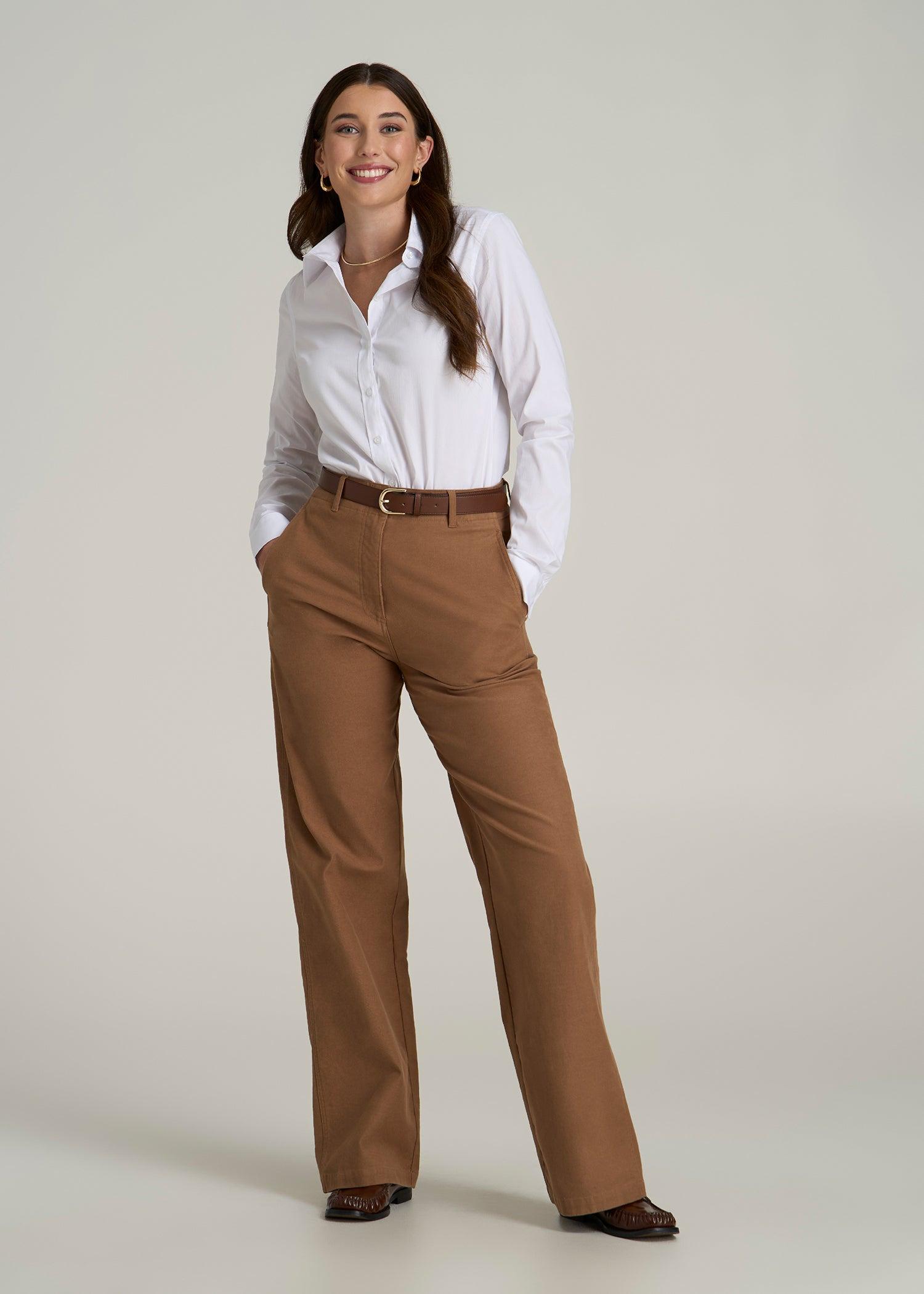 Slim Fit Button-Up Shirt for Tall Women in White Female Product Image